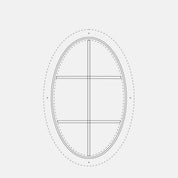 oval steel window with thermal break and vertical and dual horizontal muntins