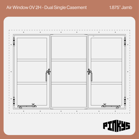 Dual Single Casement Steel Window with Middle Fixed Panel CAD.