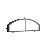 Modern steel front door with arched transom glass