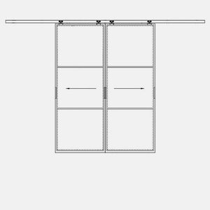 Double Flat Top Track Sliding steel door (Barn door) with 3 glass panes on each door - PINKYS