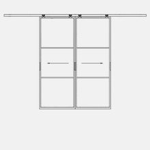 Load image into Gallery viewer, Double Flat Top Track Sliding steel door (Barn door) with 3 glass panes on each door - PINKYS