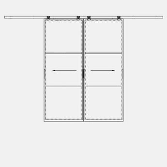 Double Flat Top Track Sliding steel door (Barn door) with 3 glass panes on each door - PINKYS