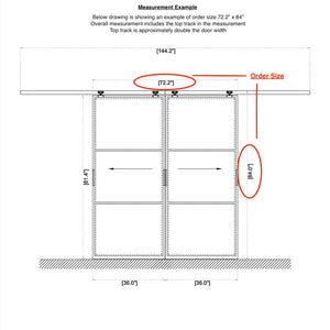 Double Flat Top Track Sliding steel door (Barn door) with 3 glass panes on each door - PINKYS