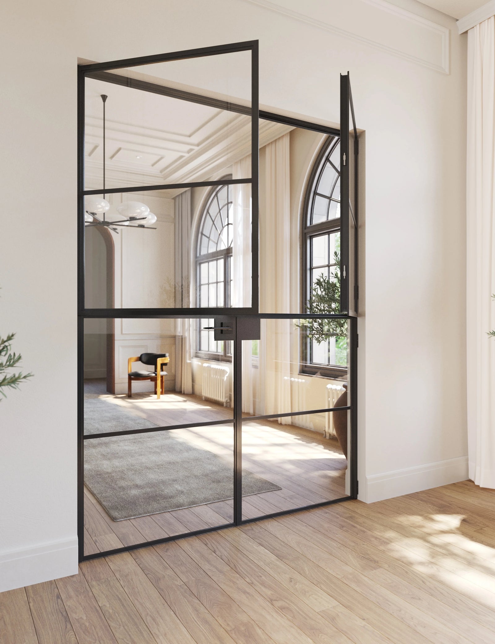 Air 4 Dutch style double doors crafted from architectural steel with tempered glass panes