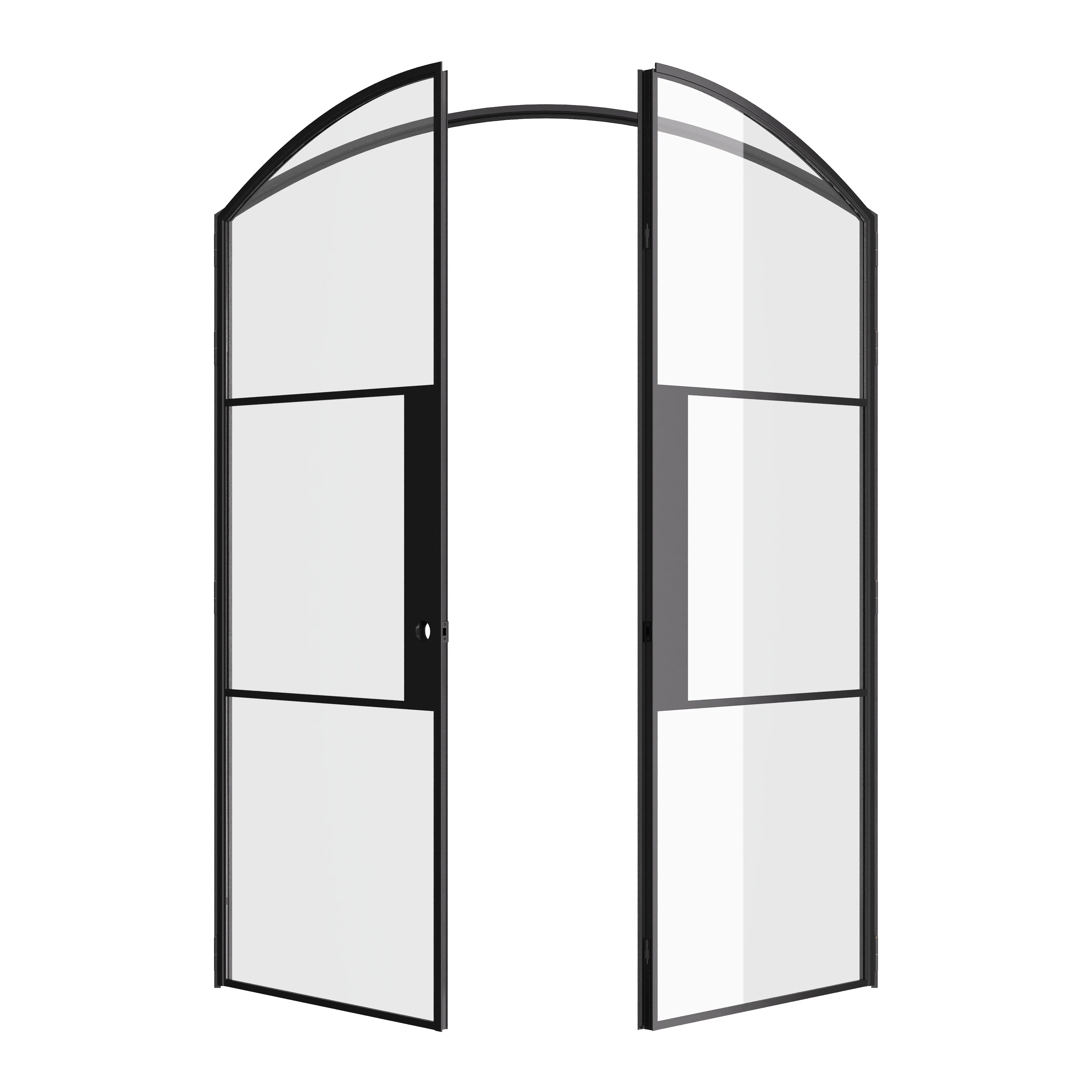 Air 4 symmetrical arch top interior doors in strong OTTOSTUMM steel with minimalist glass layout