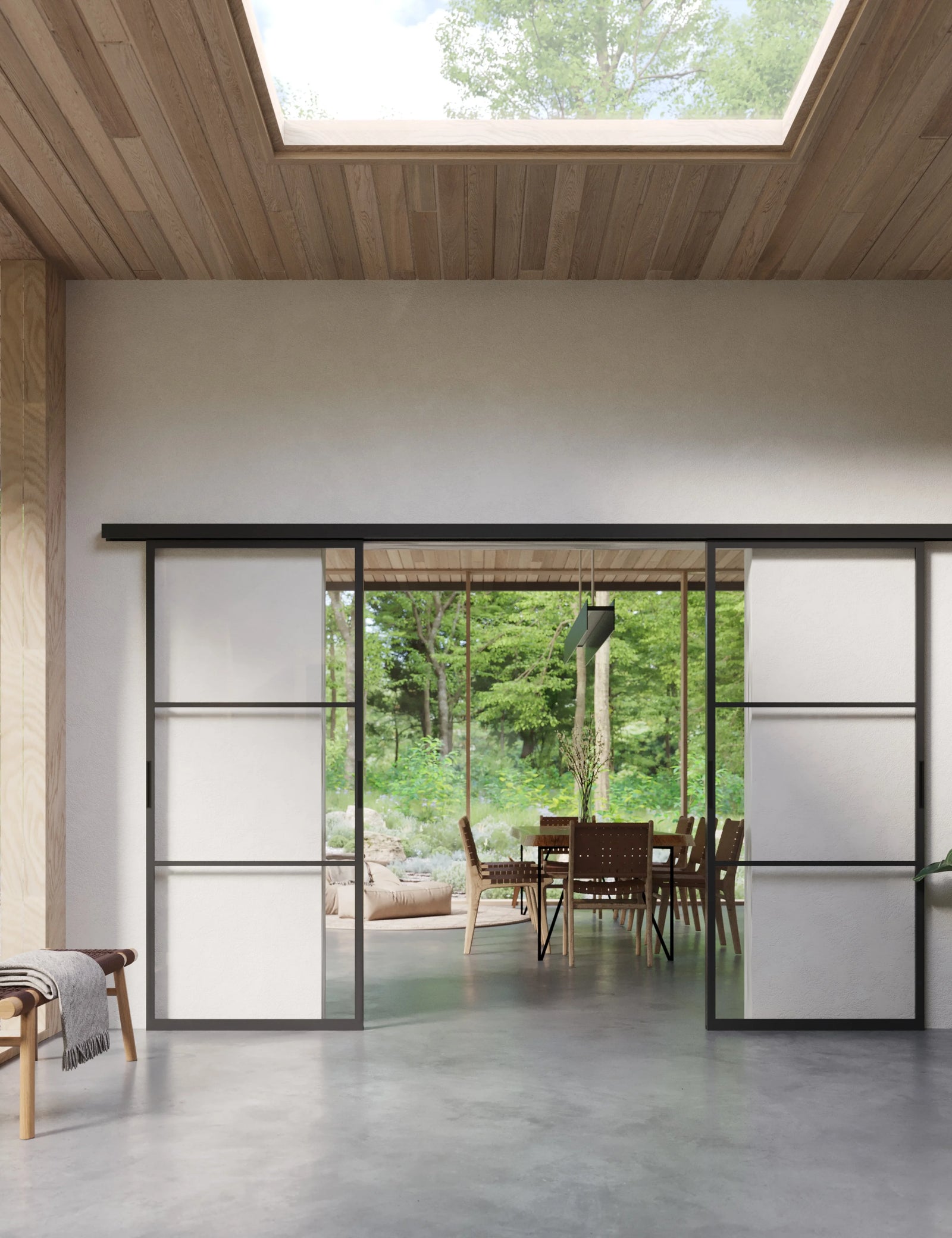 Air 4 double slider door system with slim frames and clear glass panes