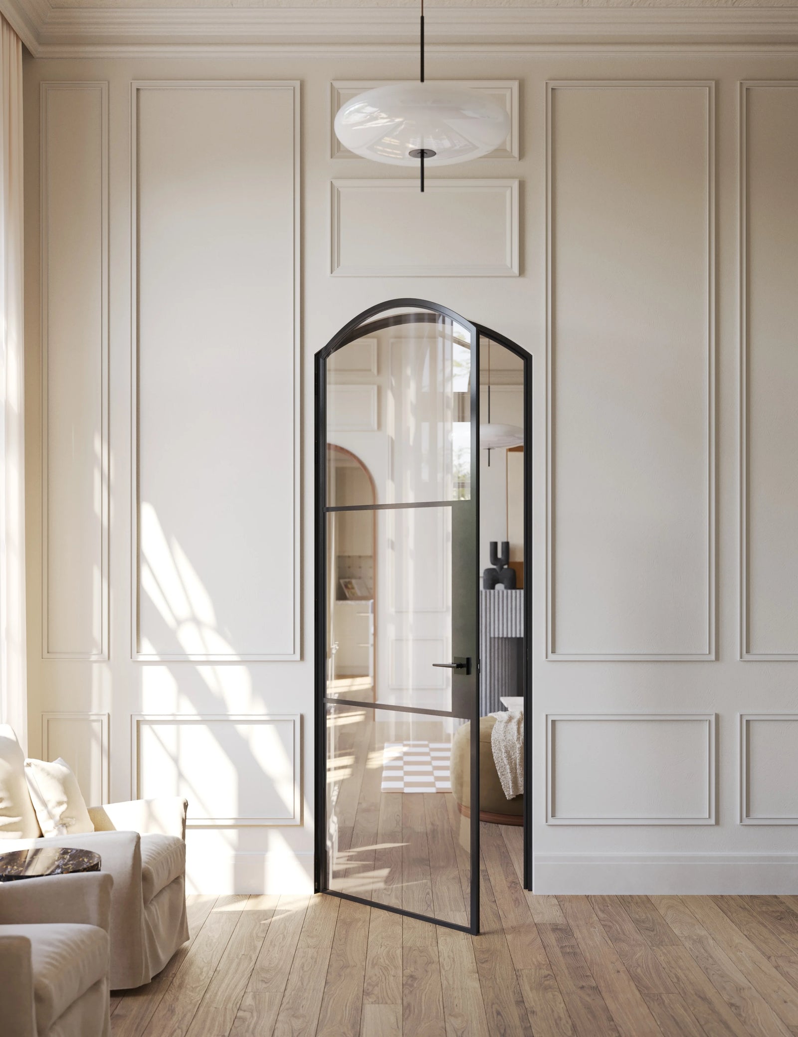 Air 4 arched single interior door in hot-rolled steel with narrow sightlines
