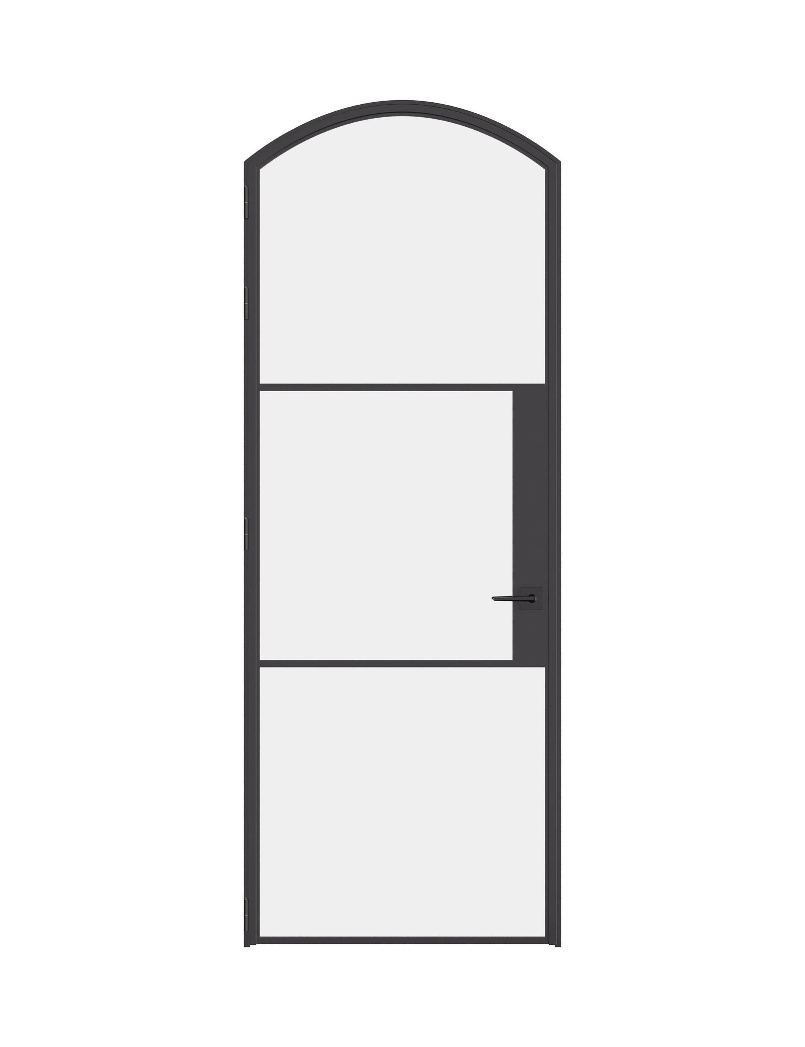 Air 4 single arch steel door with curved top and clear tempered glass panels