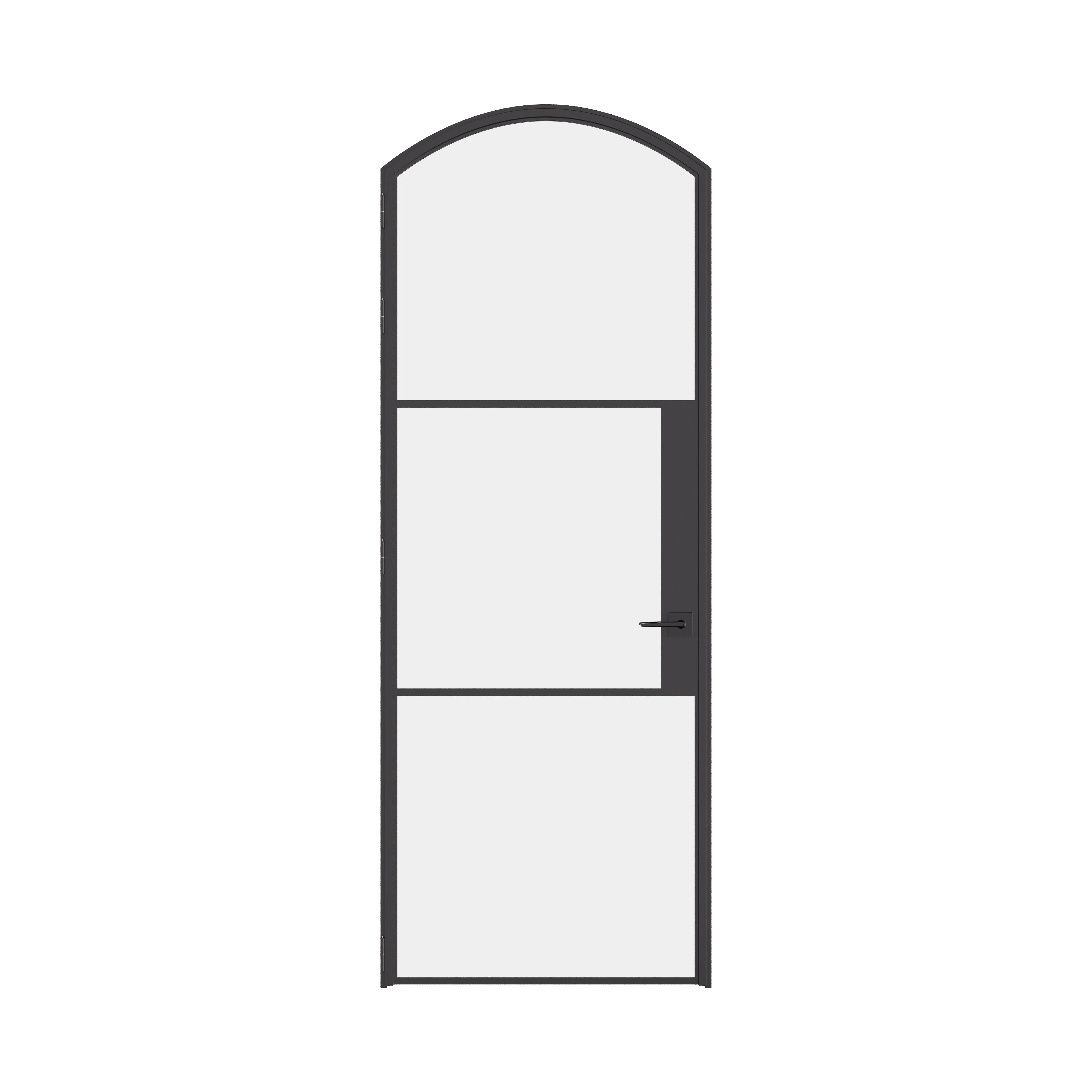 Air 4 single arch steel door with curved top and clear tempered glass panels