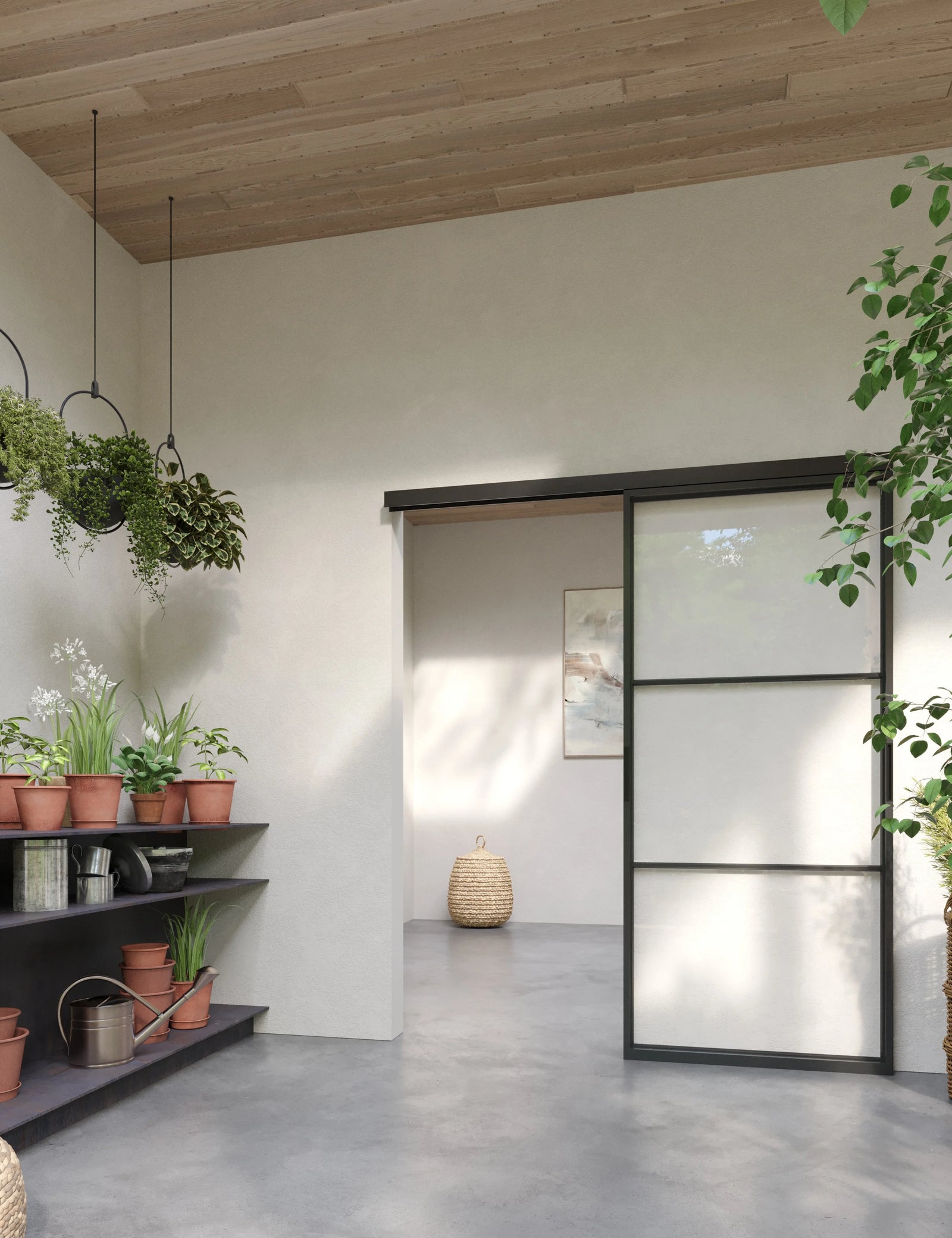 Air 4 top track sliding door with minimalist grid and narrow sightlines