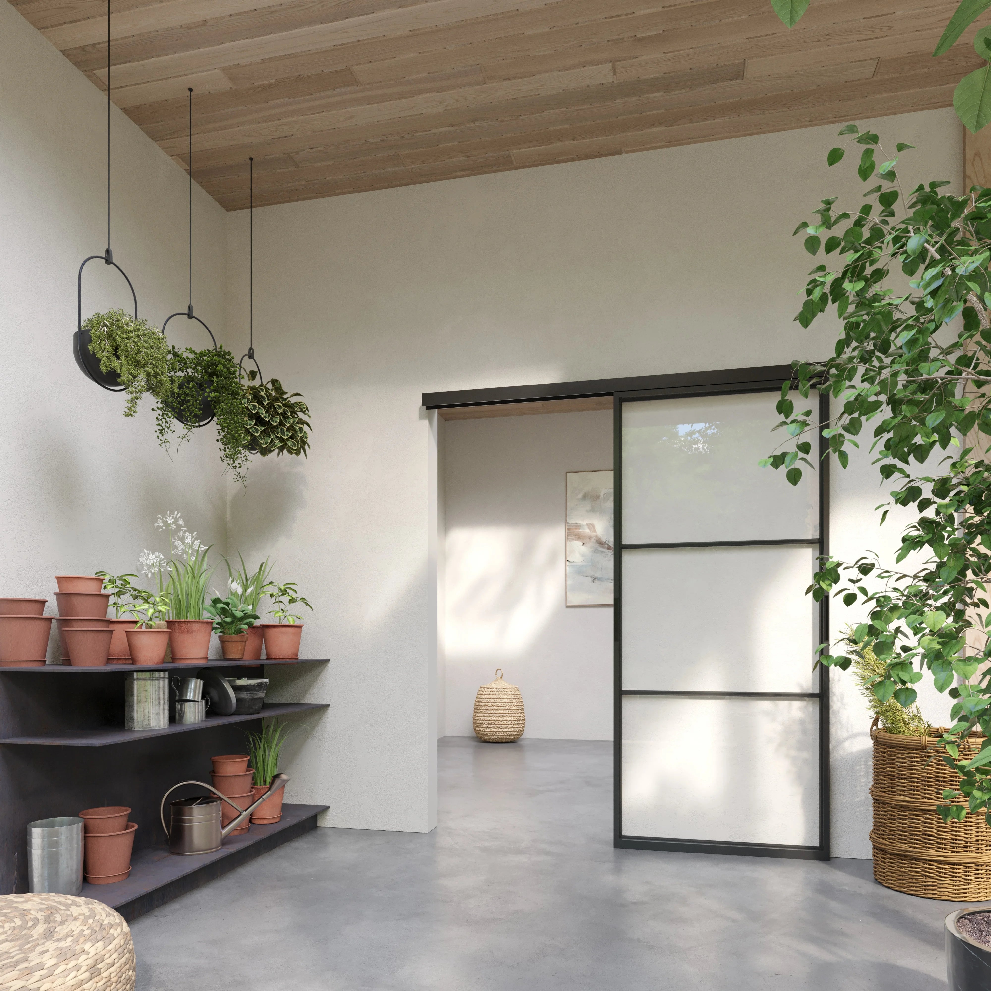 Air 4 top track sliding door with minimalist grid and narrow sightlines