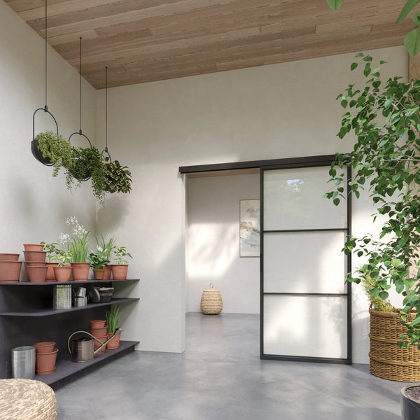 Air 4 top track sliding door with minimalist grid and narrow sightlines