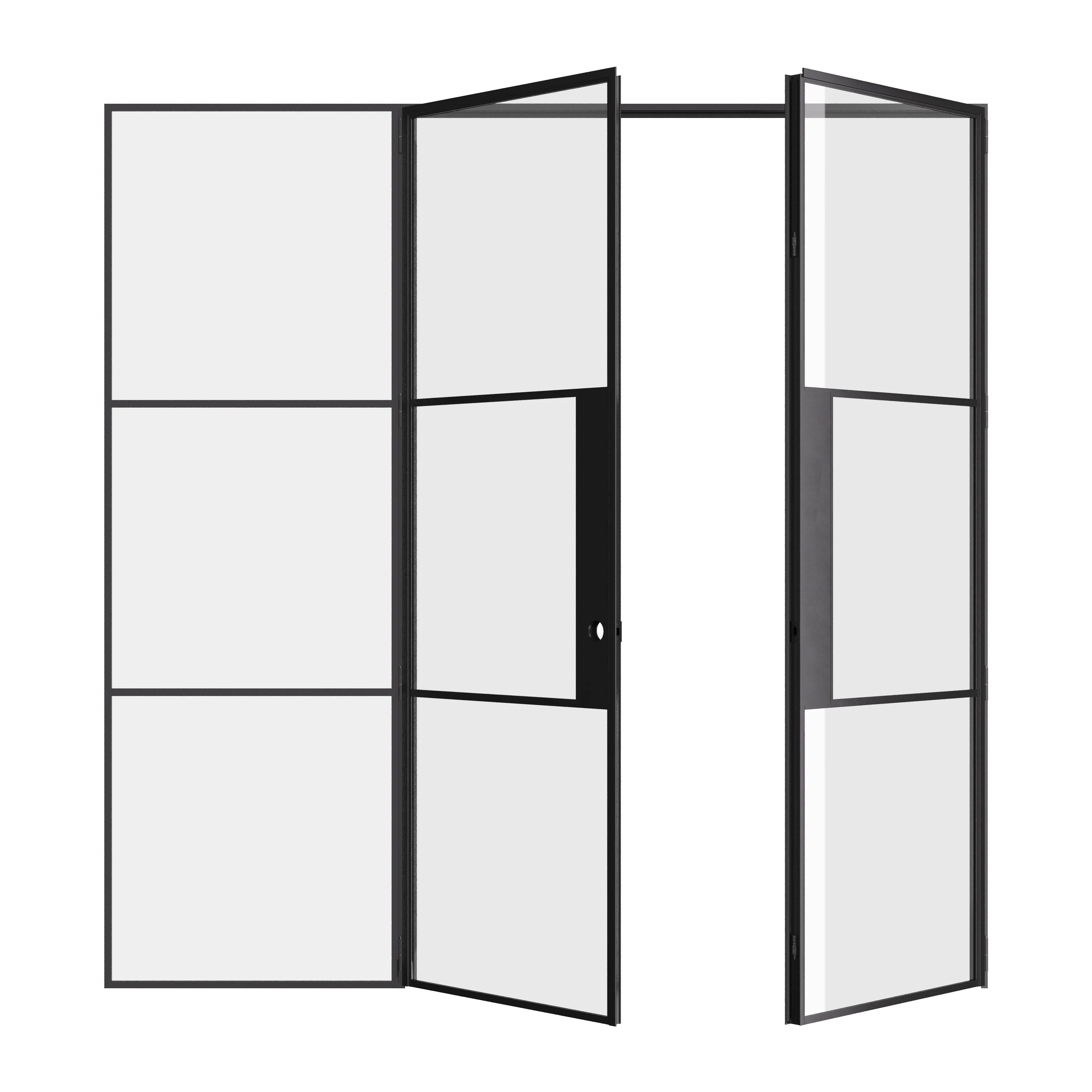 Air 4 double flat interior doors with offset sidelight in black steel