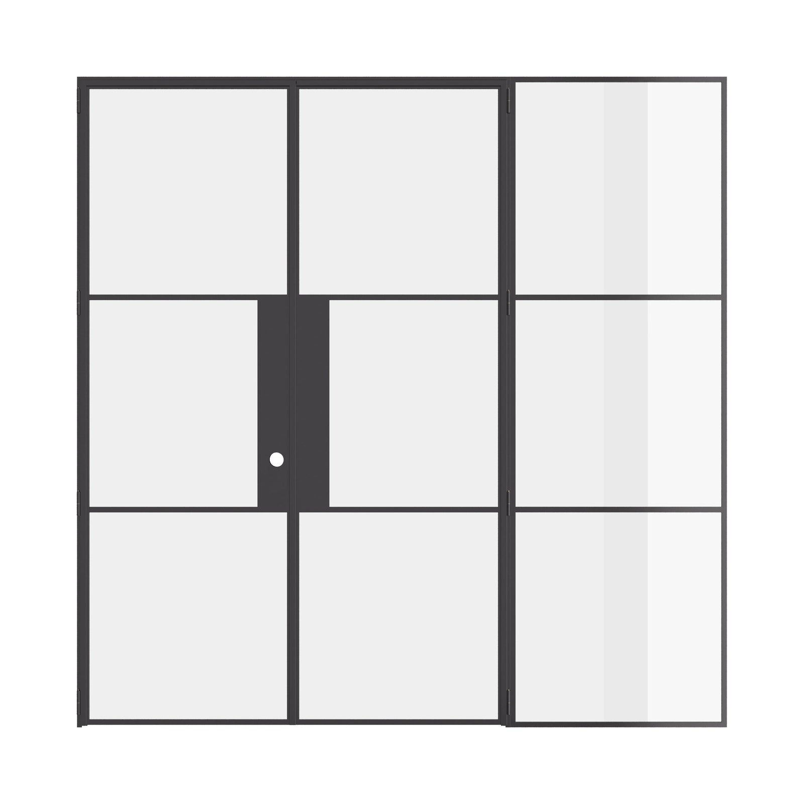 Air 4 modern double doors with offset right sidelite in black steel