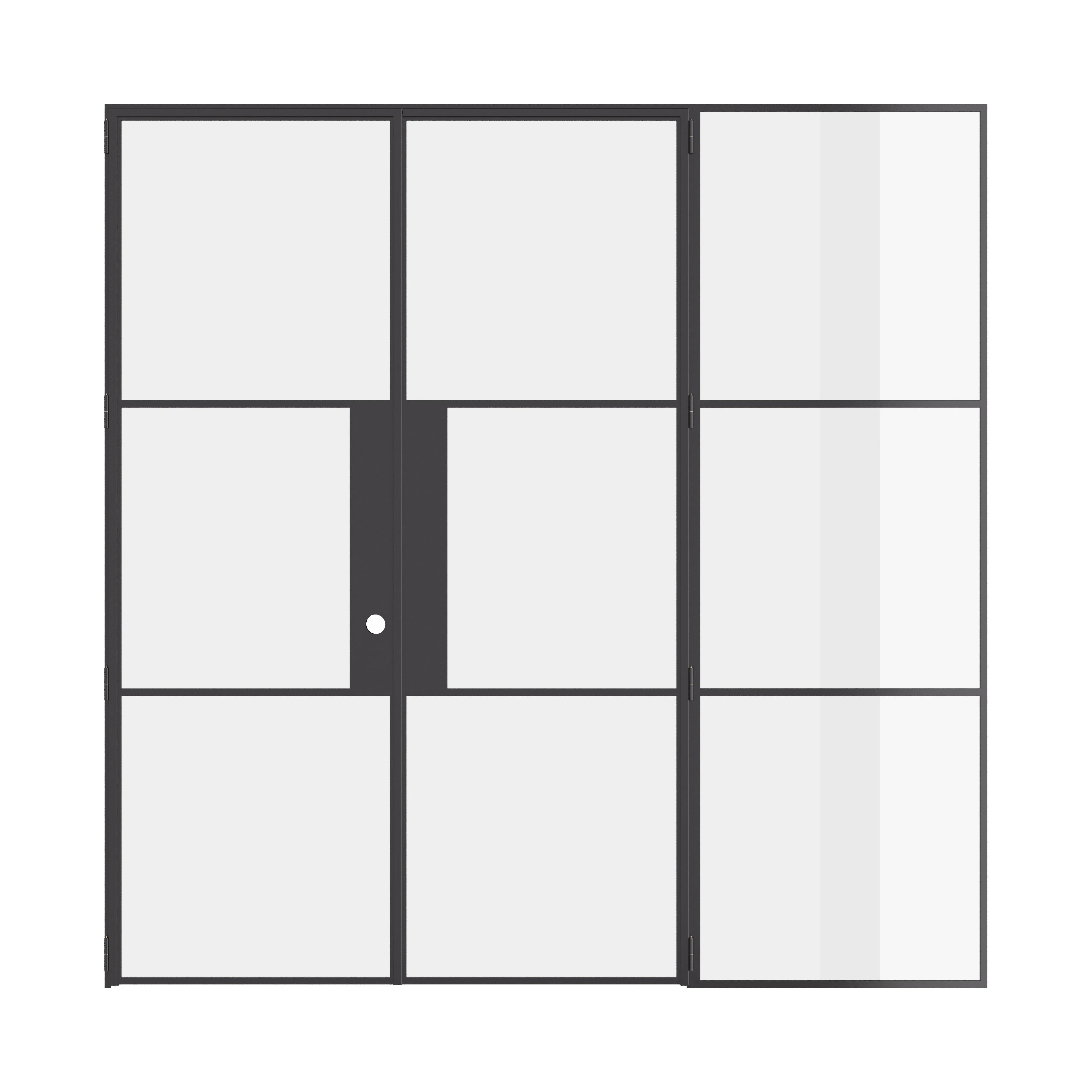 Air 4 modern double doors with offset right sidelite in black steel
