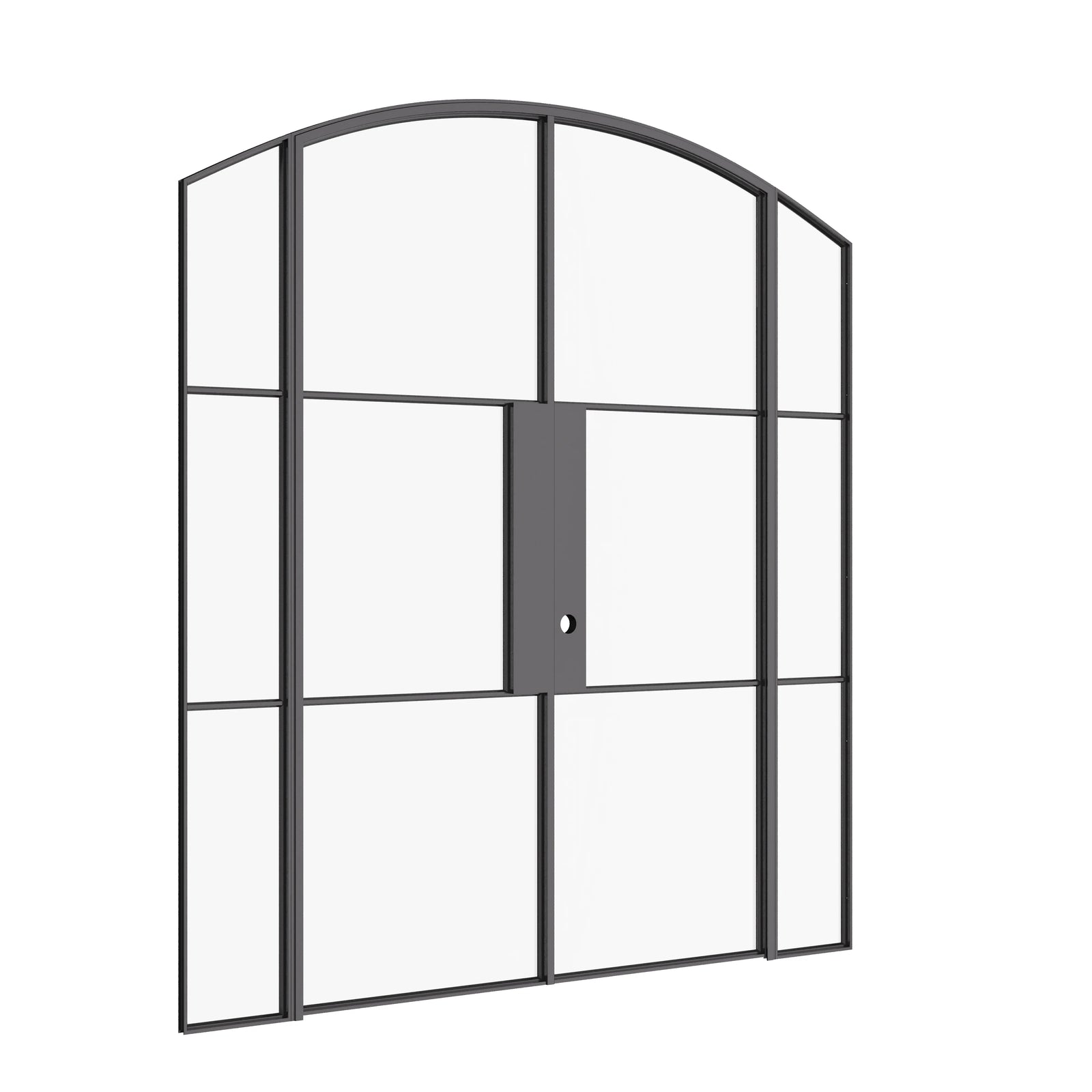 Air 4 curved top double steel doors with flanking glass panels