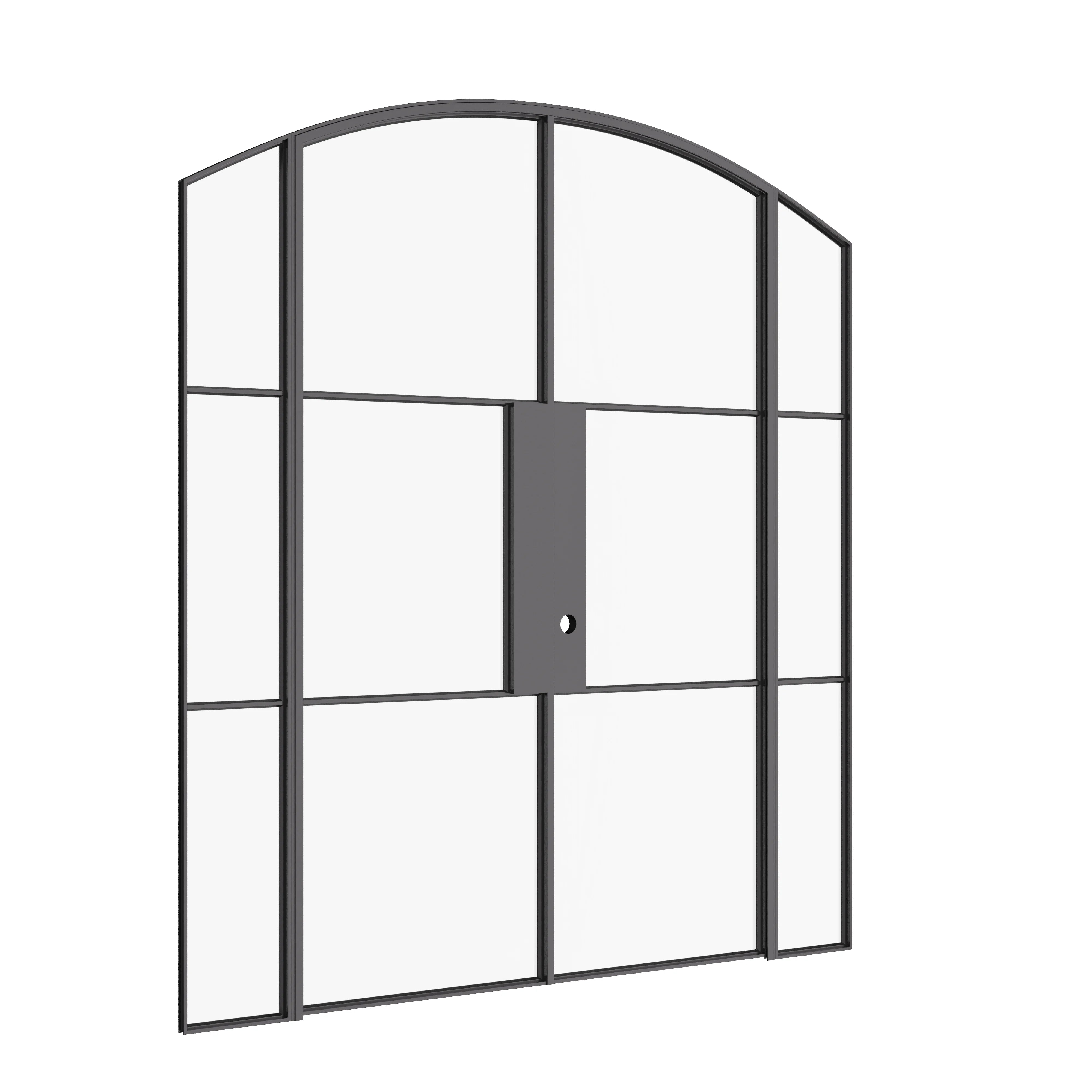 Air 4 curved top double steel doors with flanking glass panels