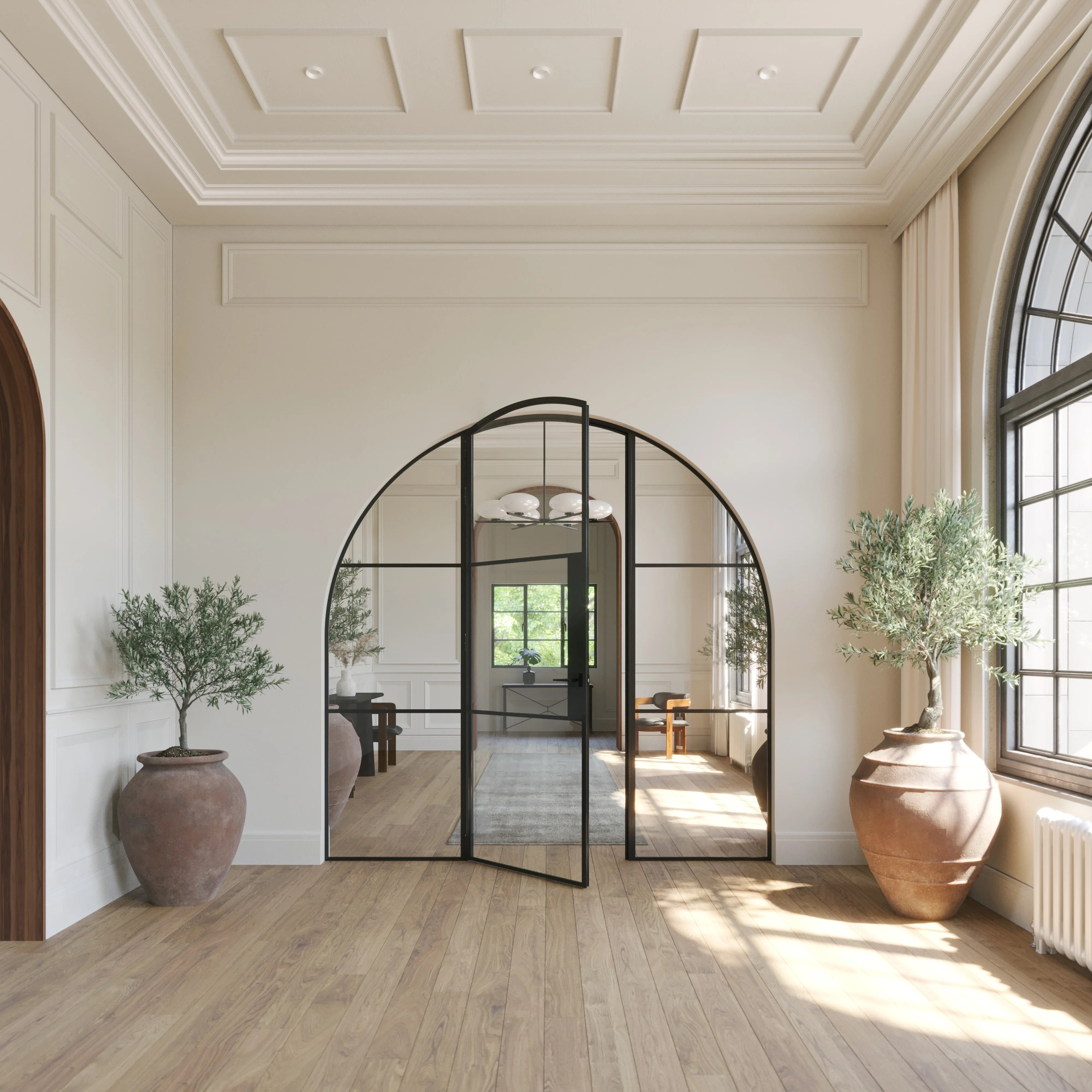 Air 4 arched single OTTOSTUMM steel door with sidelites and slim muntins