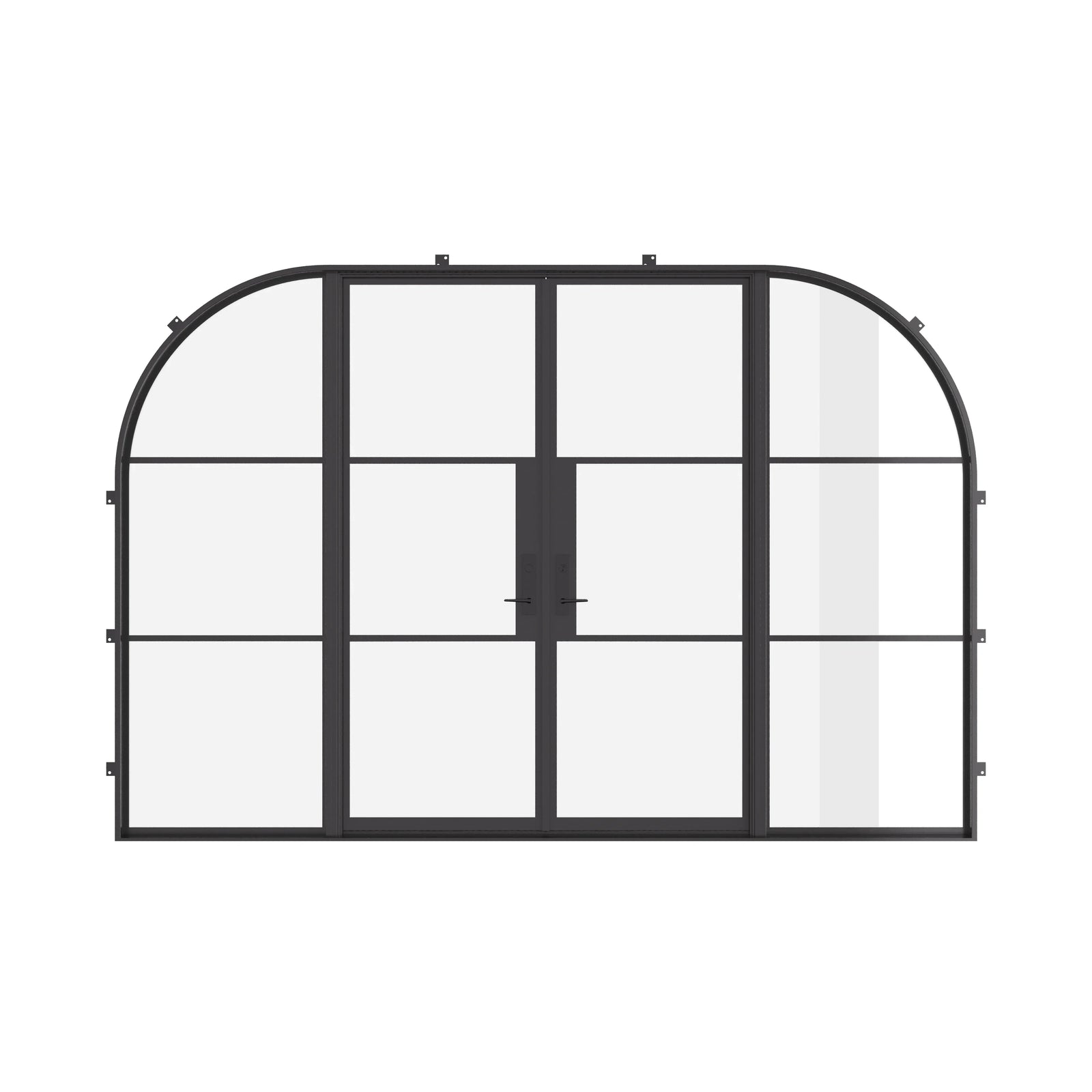 Air 4 Loop architectural steel double flat door with arched sidelights and thermal break