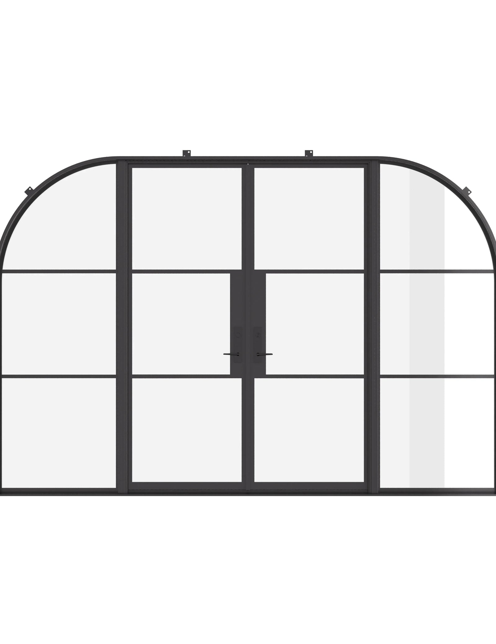 Air 4 Loop architectural steel double flat door with arched sidelights and thermal break