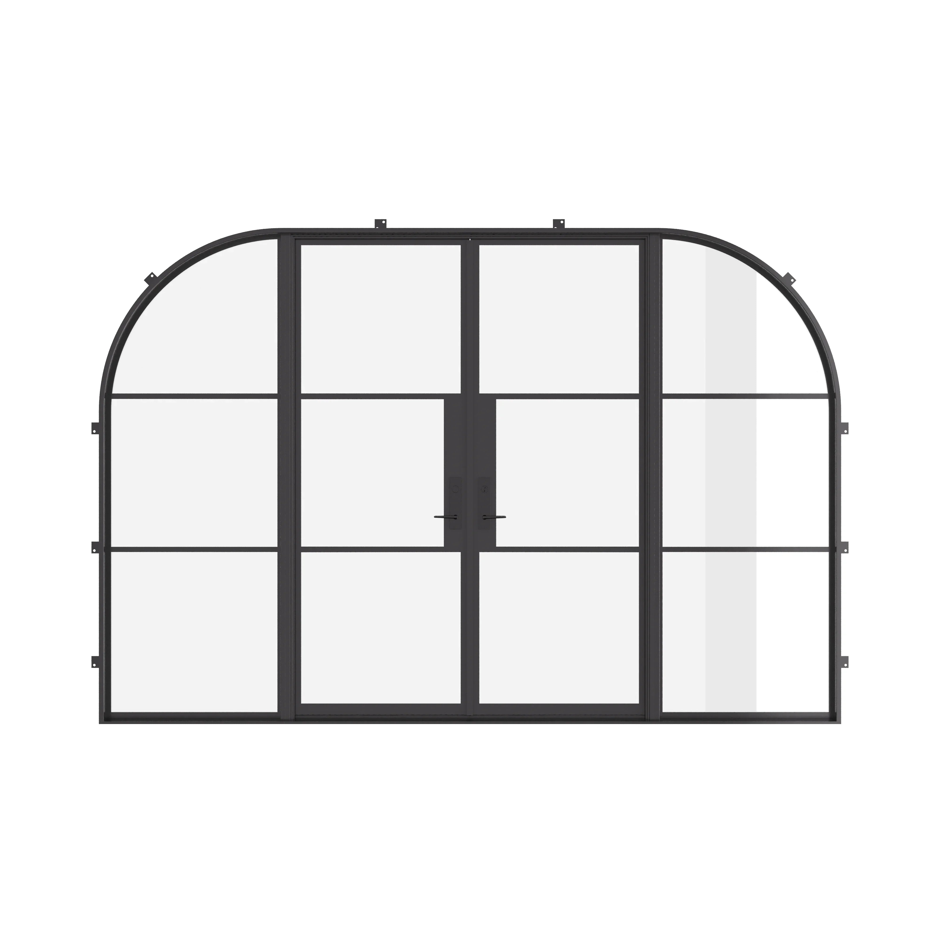 Air 4 Loop architectural steel double flat door with arched sidelights and thermal break