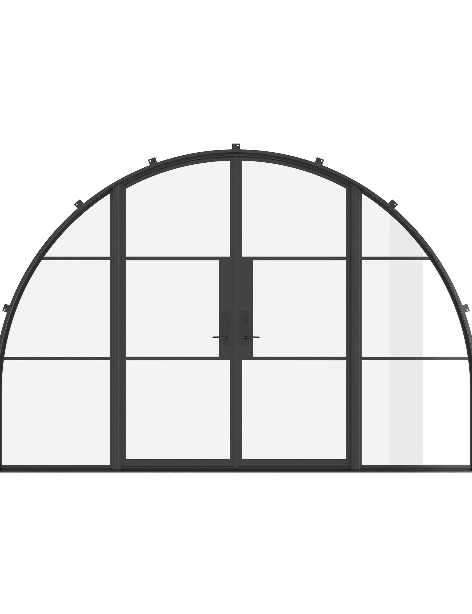 Air 4 wide double full arch exterior steel doors with sidelights and slim frame
