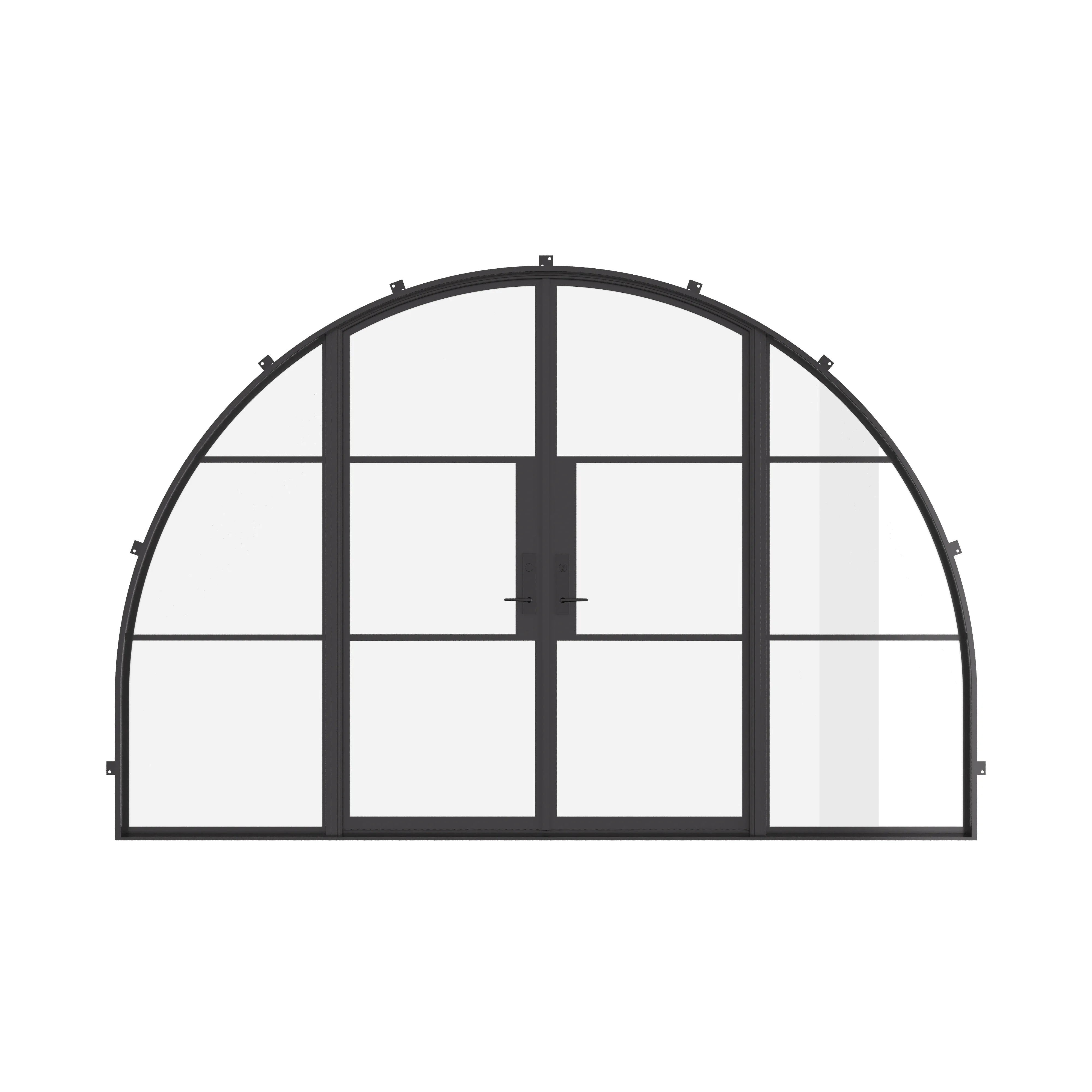 Air 4 wide double full arch exterior steel doors with sidelights and slim frame