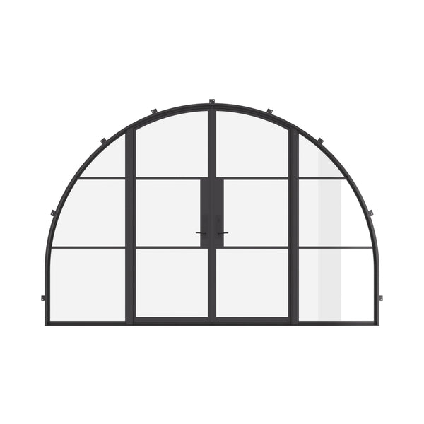 Air 4 wide double full arch exterior steel doors with sidelights and slim frame