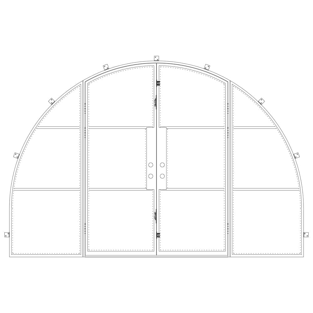 Wide full arch steel and glass door with side windows