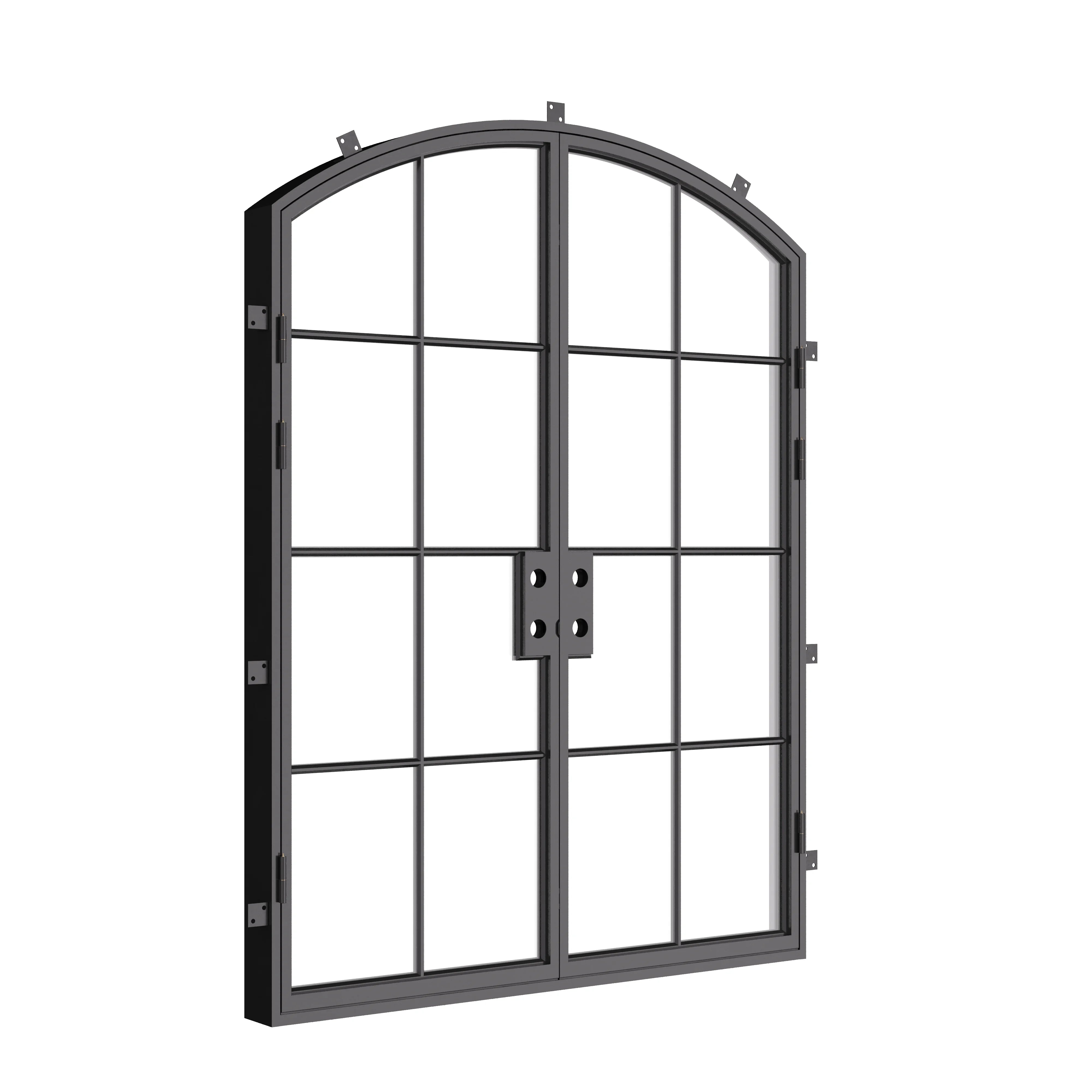 Double arch prehung steel entry doors with NFRC rated dual-pane glass