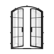 Contemporary double arch steel doors with architectural frame and safety glass