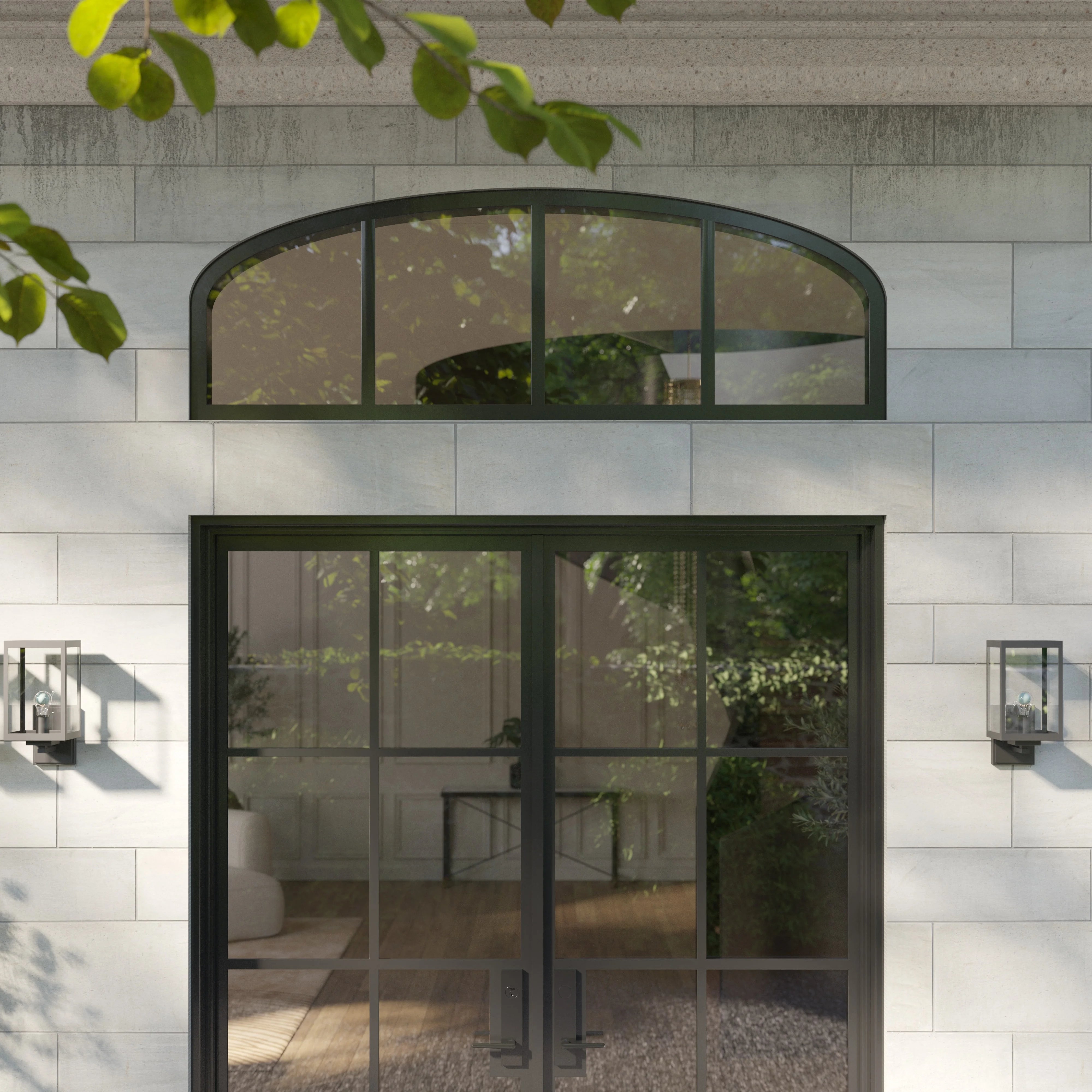 Exterior mini arch top steel window, architectural cold-rolled frame