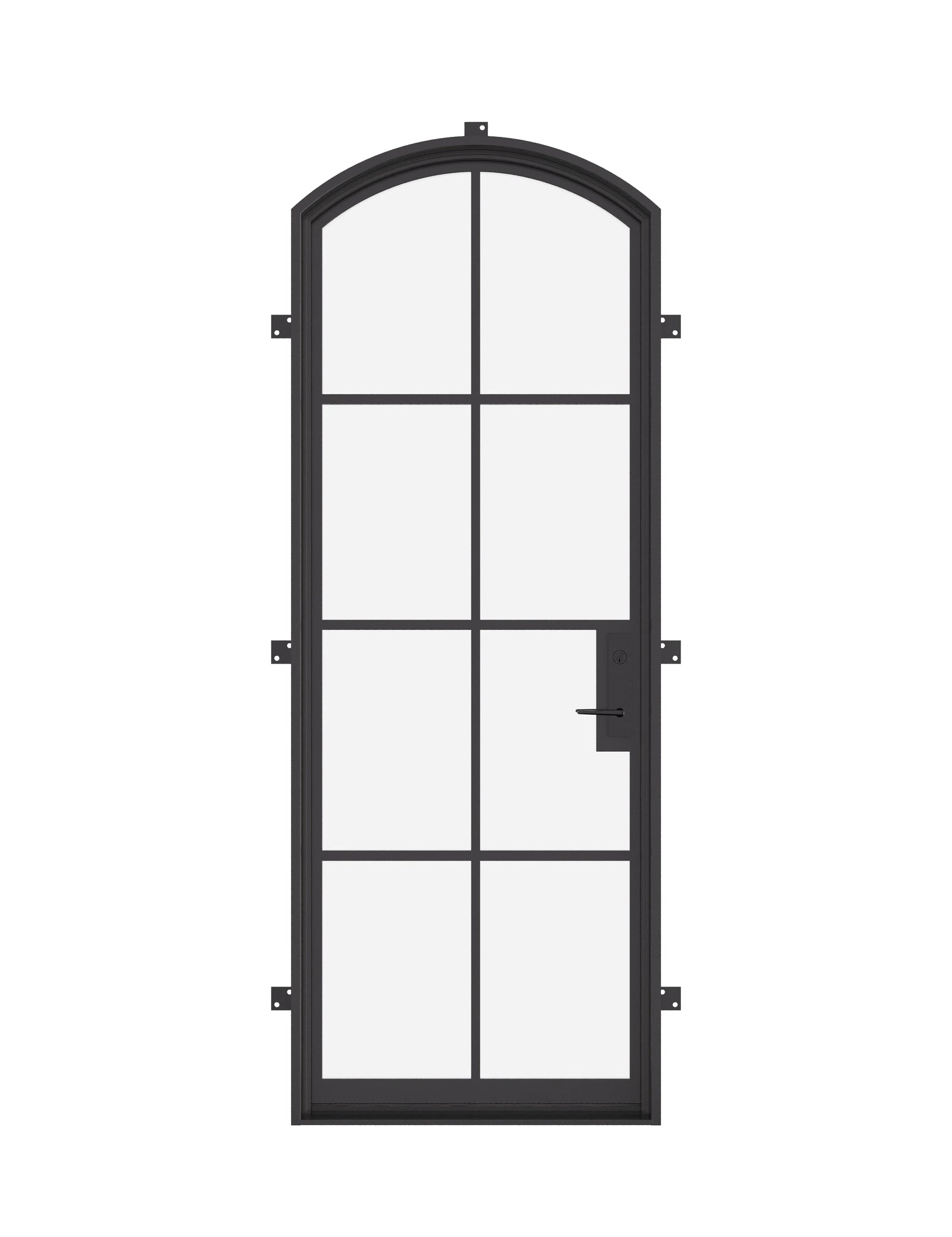 Single arch exterior steel door with tempered glass panel