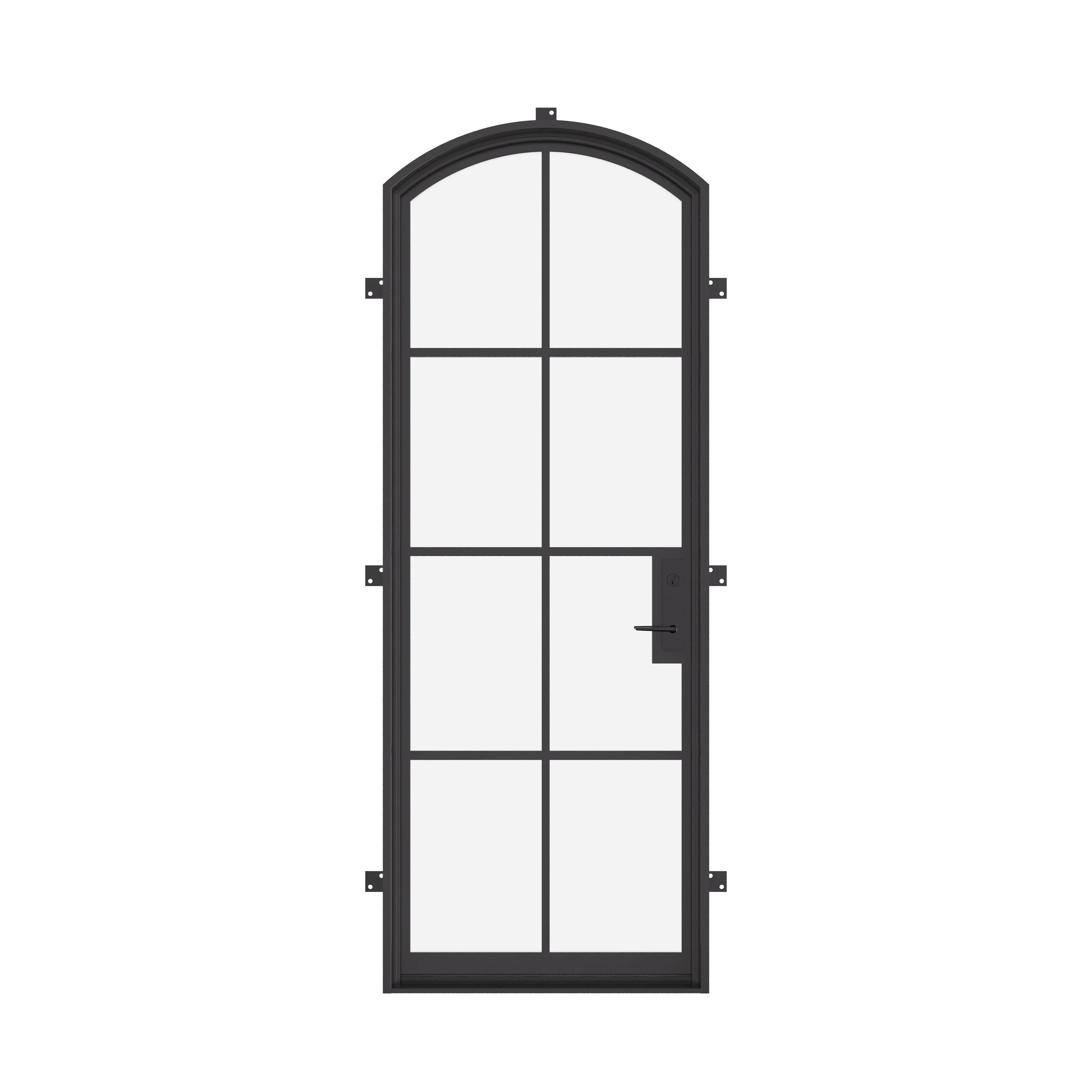 Single arch exterior steel door with tempered glass panel