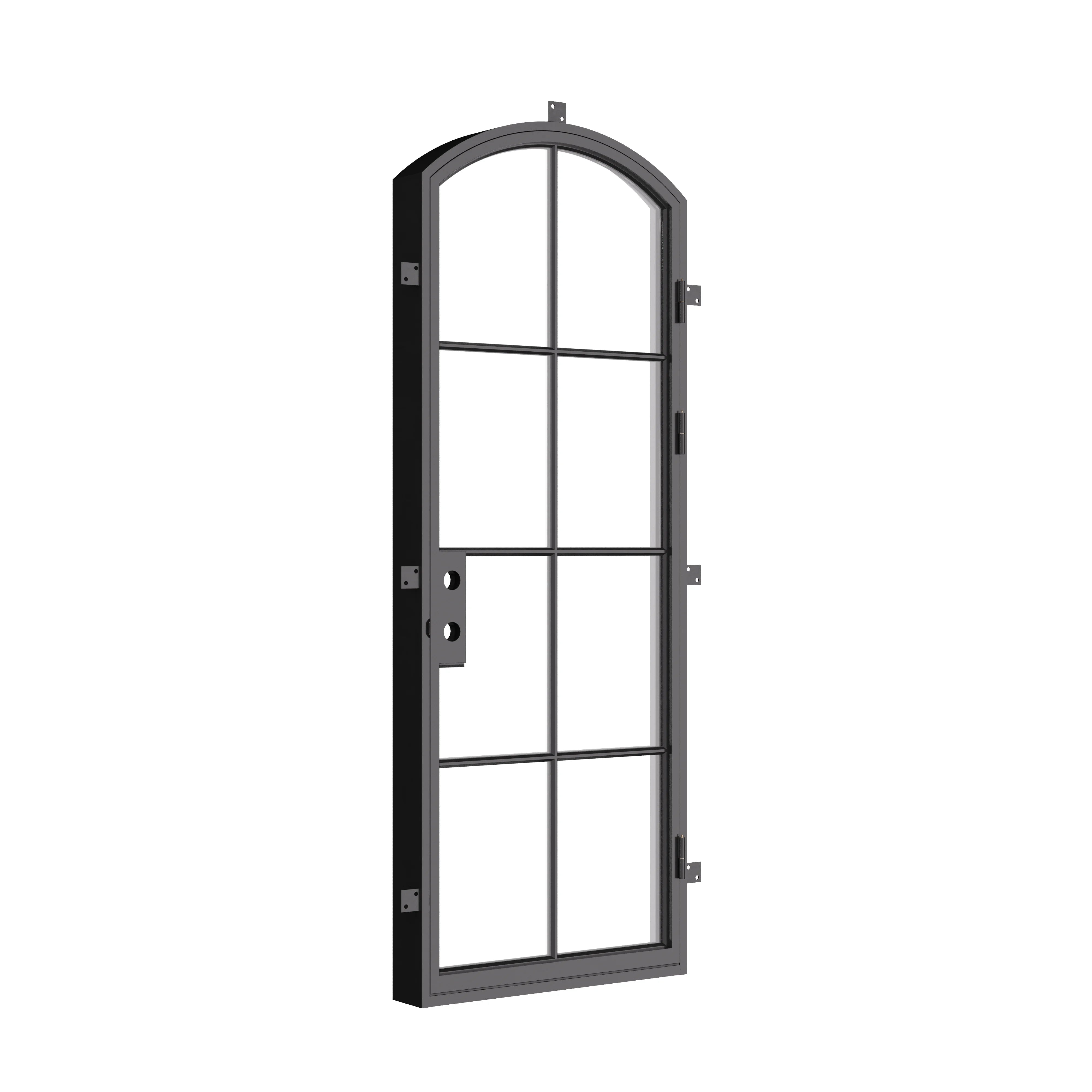 Contemporary single arch exterior steel door with safety glass