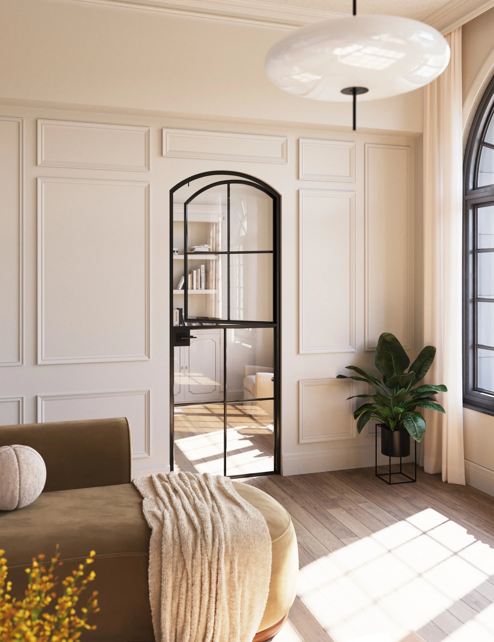 Interior Dutch single arch modular steel door with glass