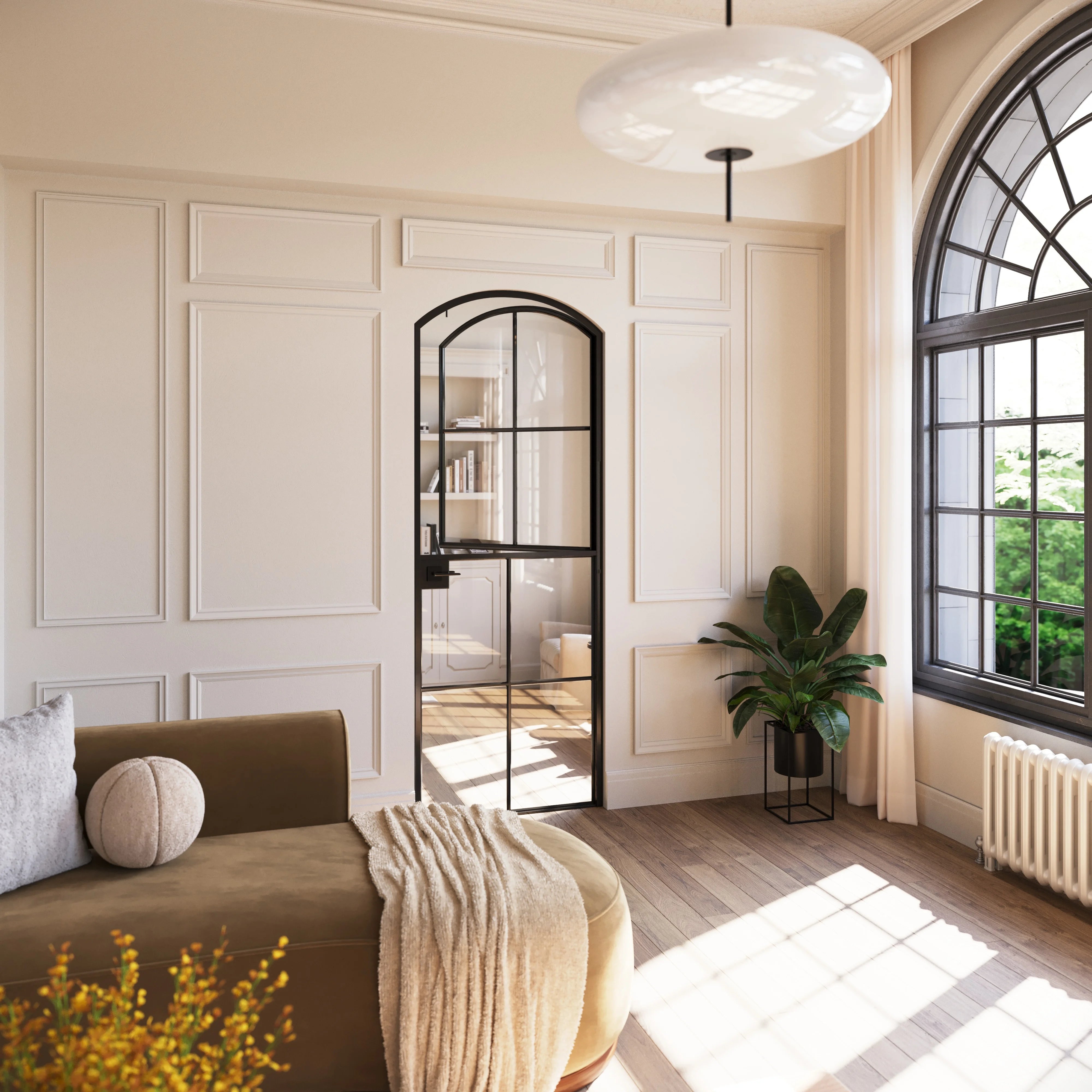 Interior Dutch single arch modular steel door with glass