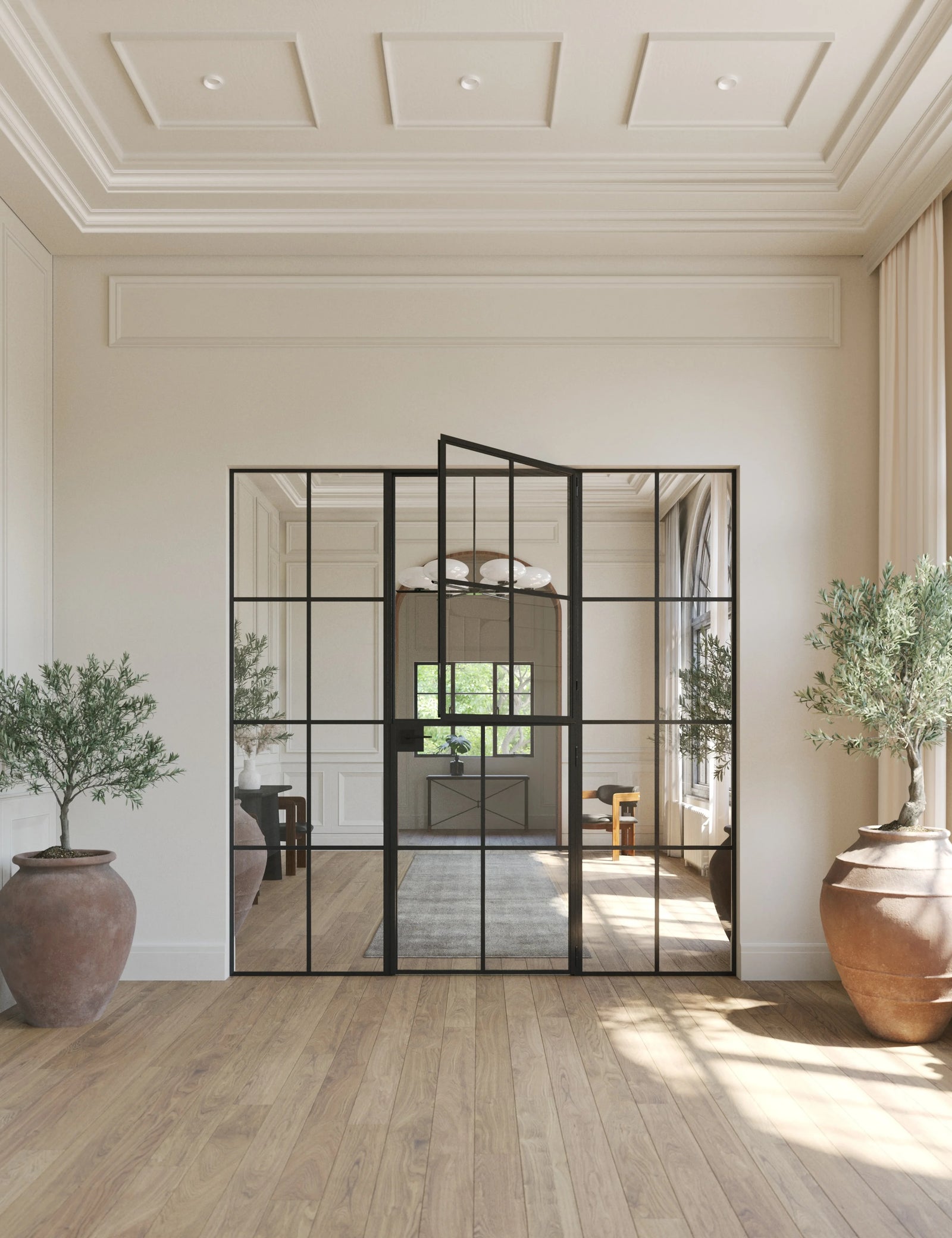 Air 5 Dutch interior door single flat panel with sidelights, hot-rolled steel factory style