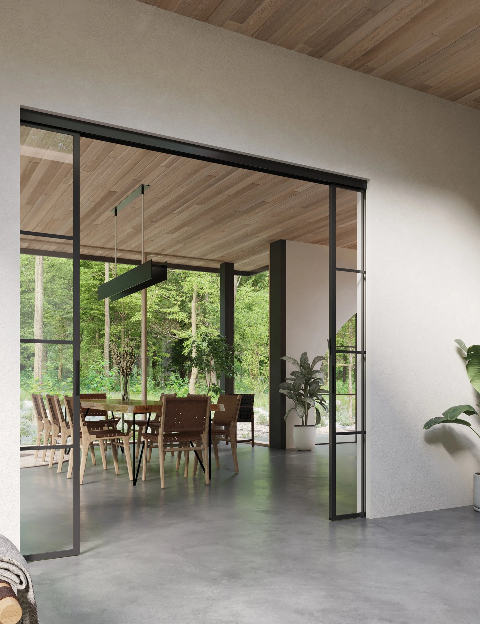 Air 5 double flat interior pocket slider, solid steel frame with tempered glass and easy installation system