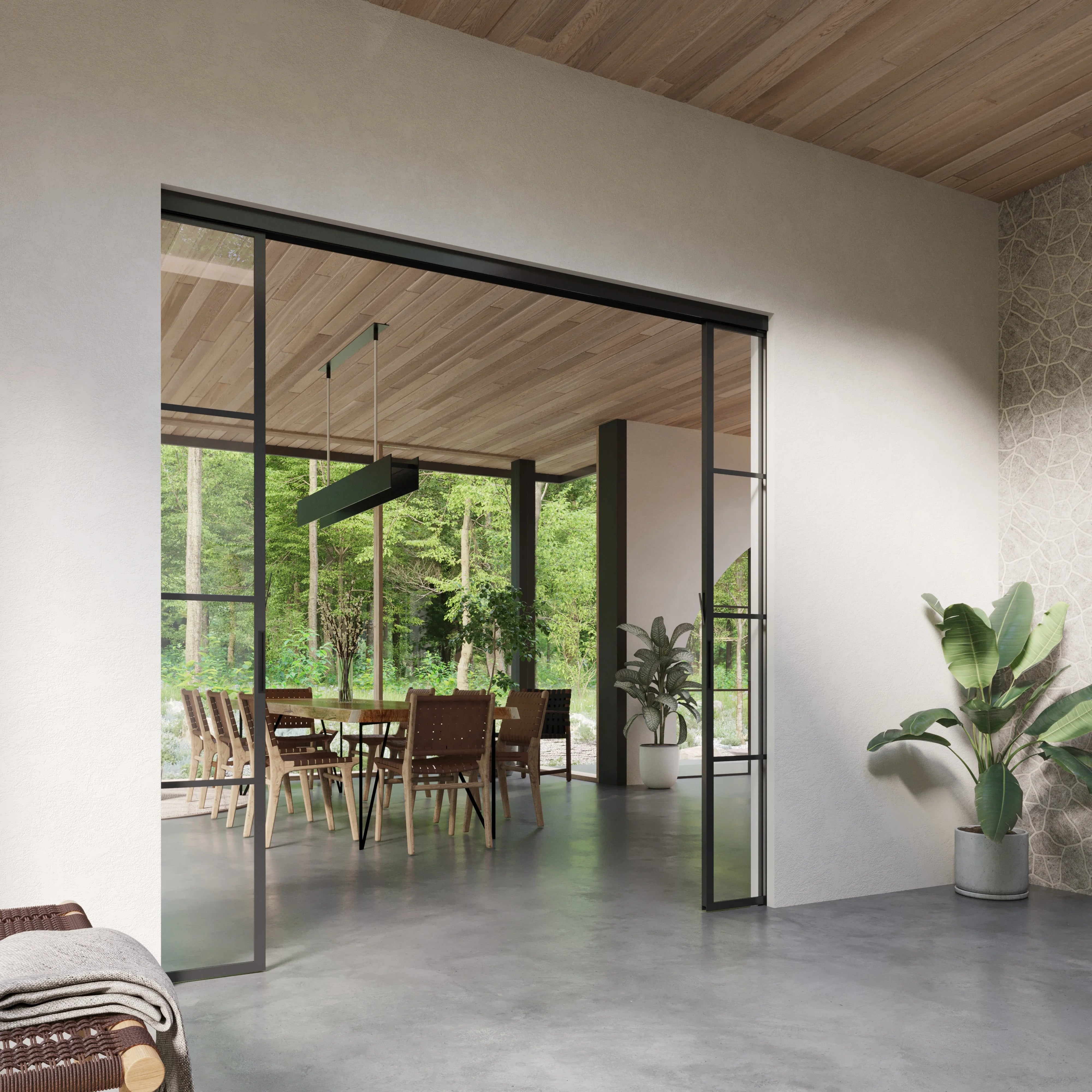 Air 5 double flat interior pocket slider, solid steel frame with tempered glass and easy installation system