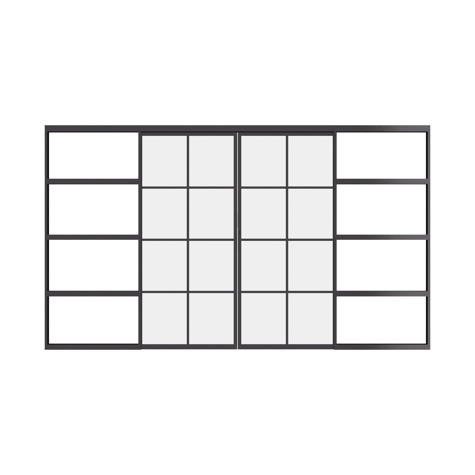 Air 5 interior pocket top track slider double flat in black hot-rolled steel with single pane tempered glass and modular design
