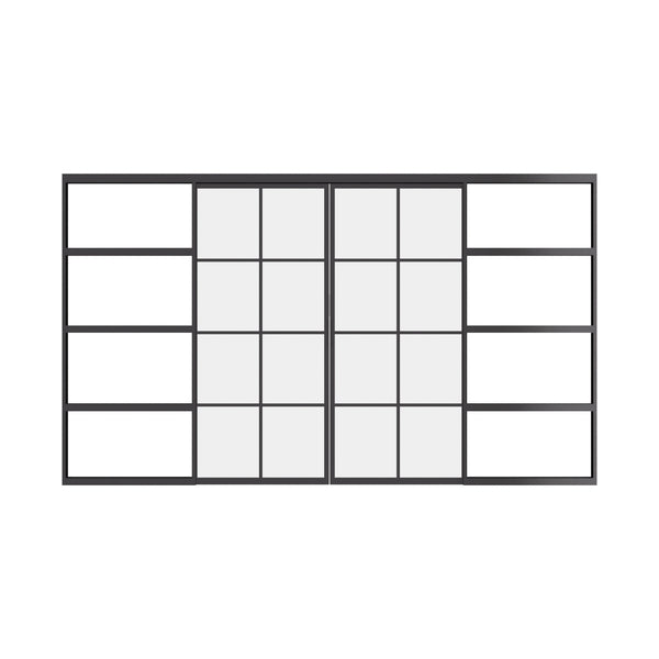 Air 5 interior pocket top track slider double flat in black hot-rolled steel with single pane tempered glass and modular design
