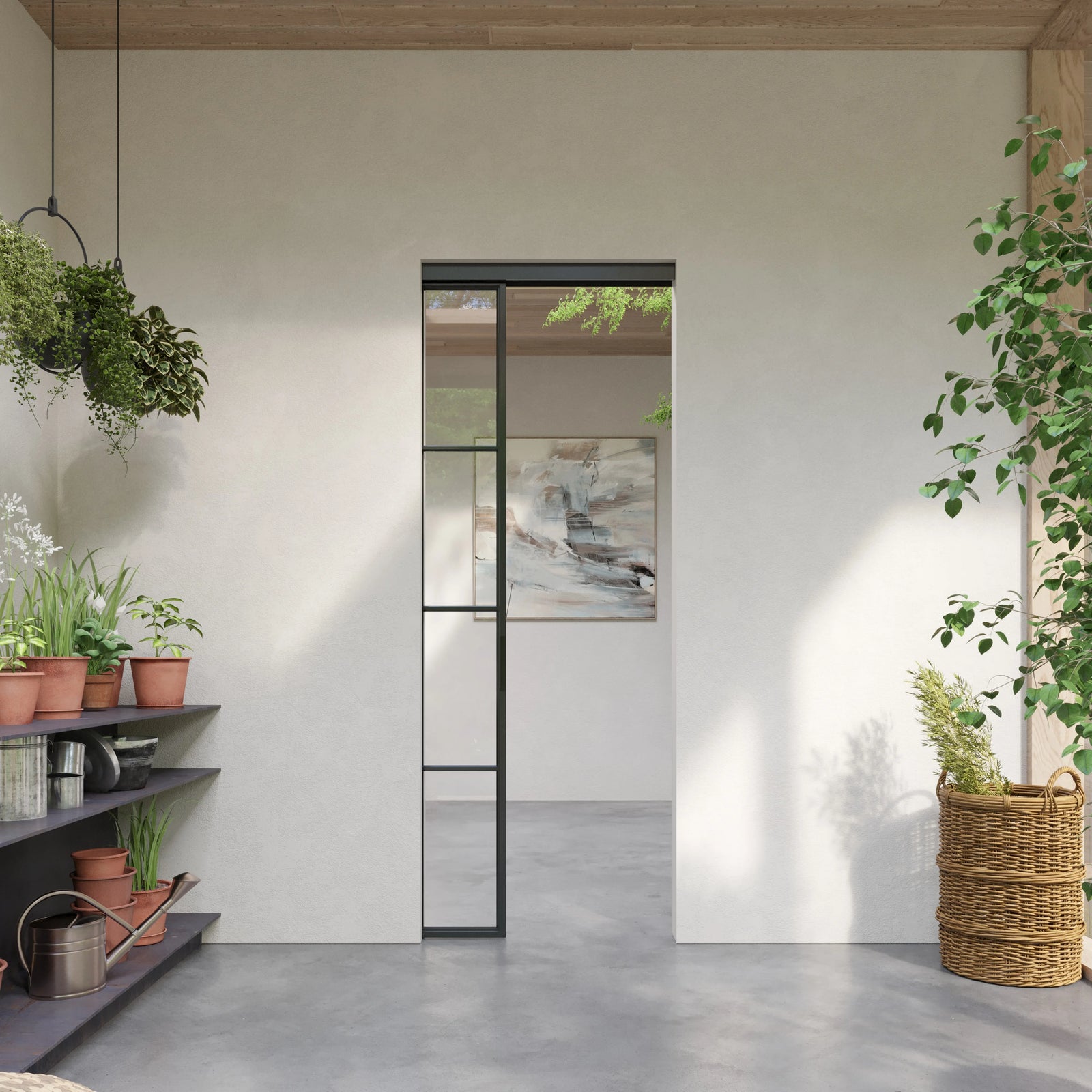 Air 5 single flat interior pocket top track slider, solid steel frame with tempered glass and easy-install modular construction