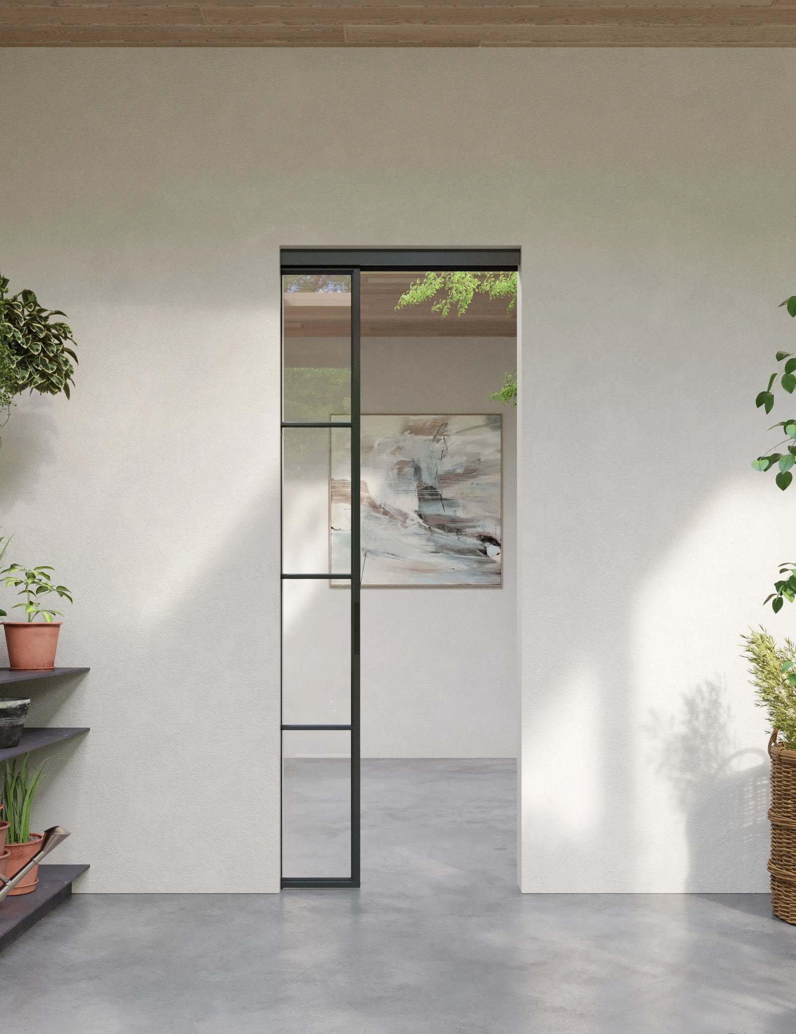 Air 5 single flat interior pocket top track slider, solid steel frame with tempered glass and easy-install modular construction