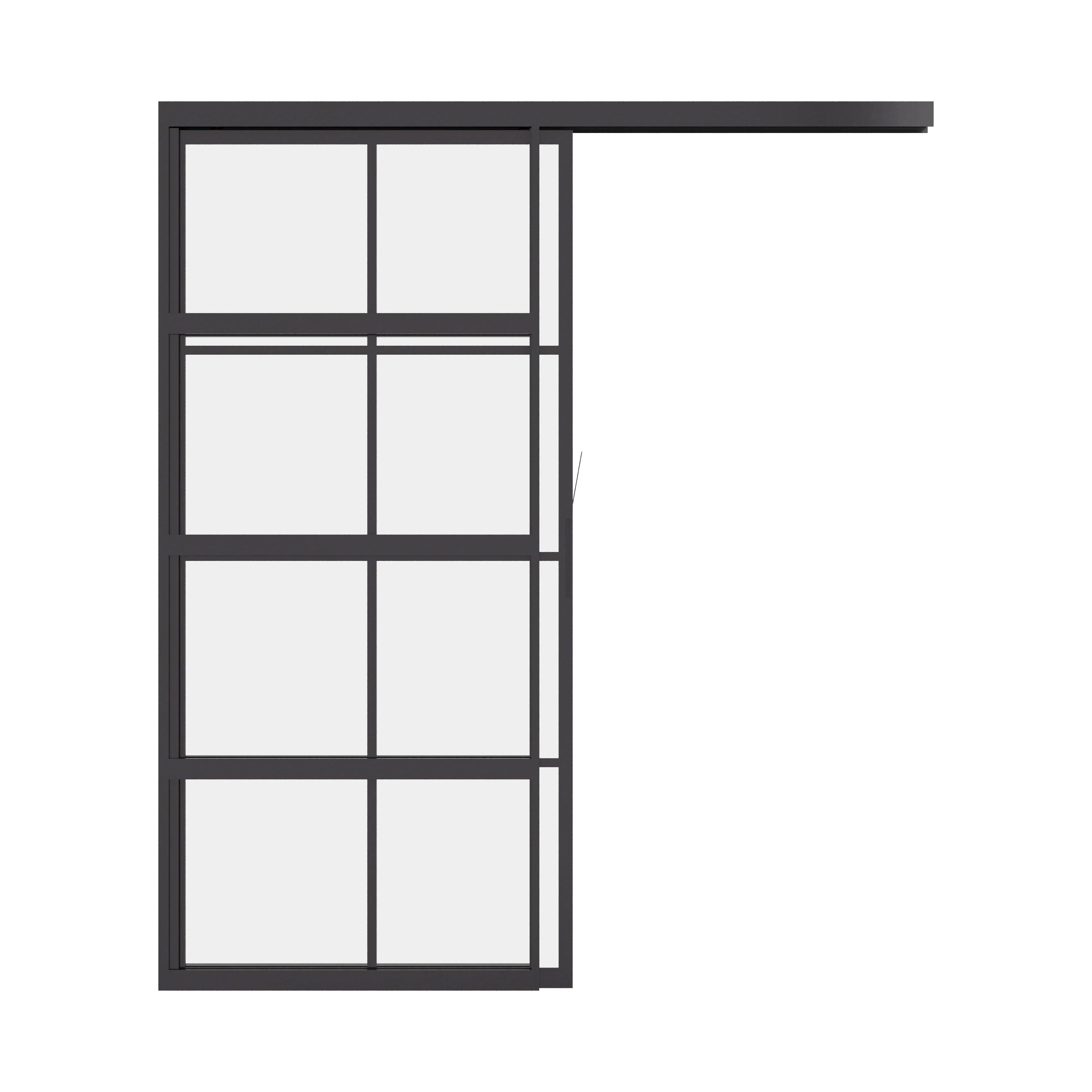 Air 5 pocket top track interior slider single flat, hot-rolled steel build with single pane tempered glass