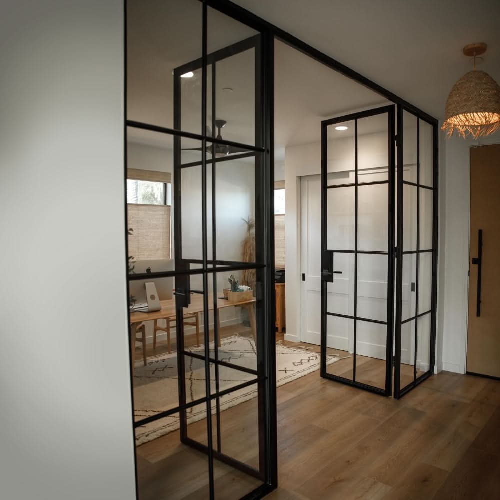 Interior modular steel side window insert, tempered glass
