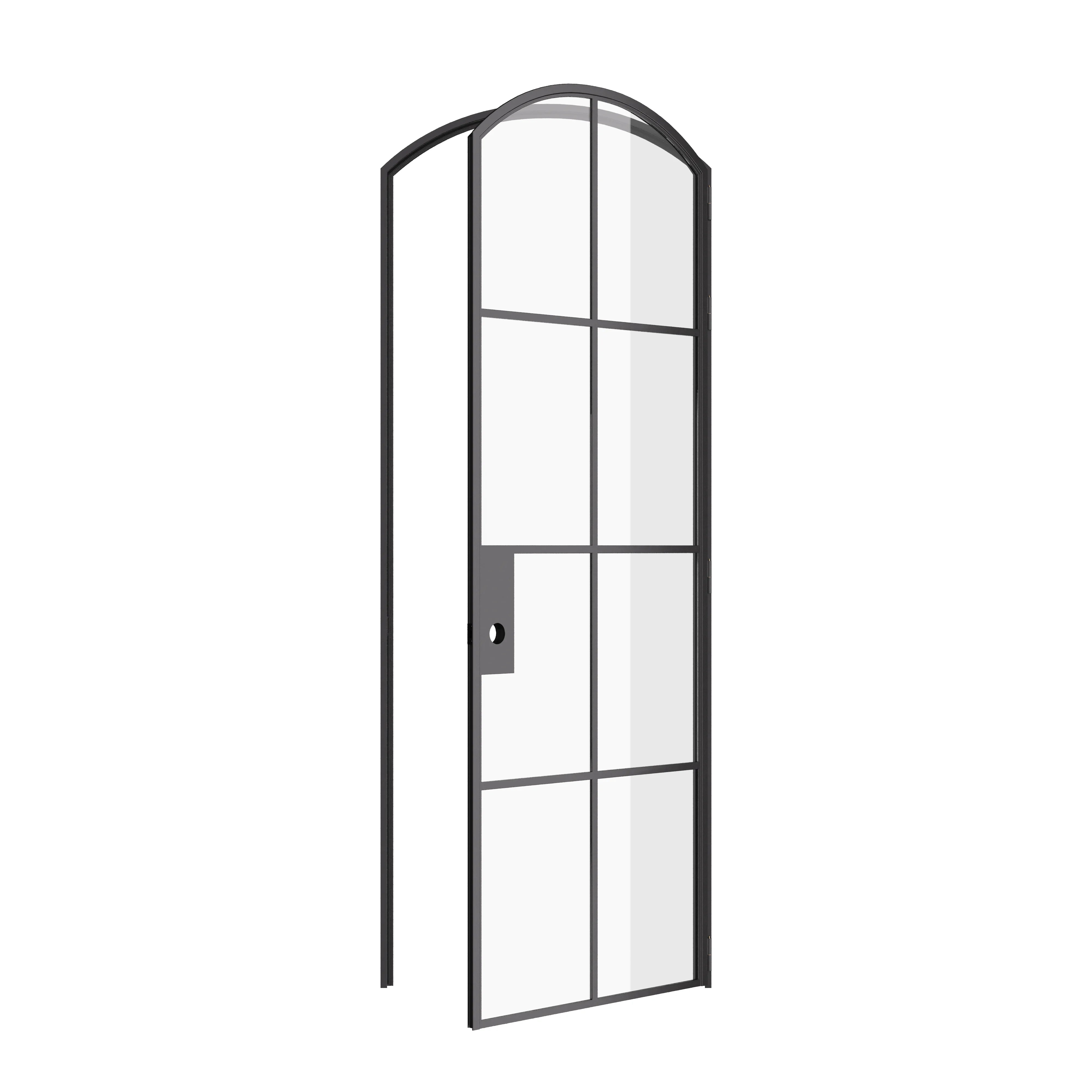 Interior single arch steel door with glass panel insert