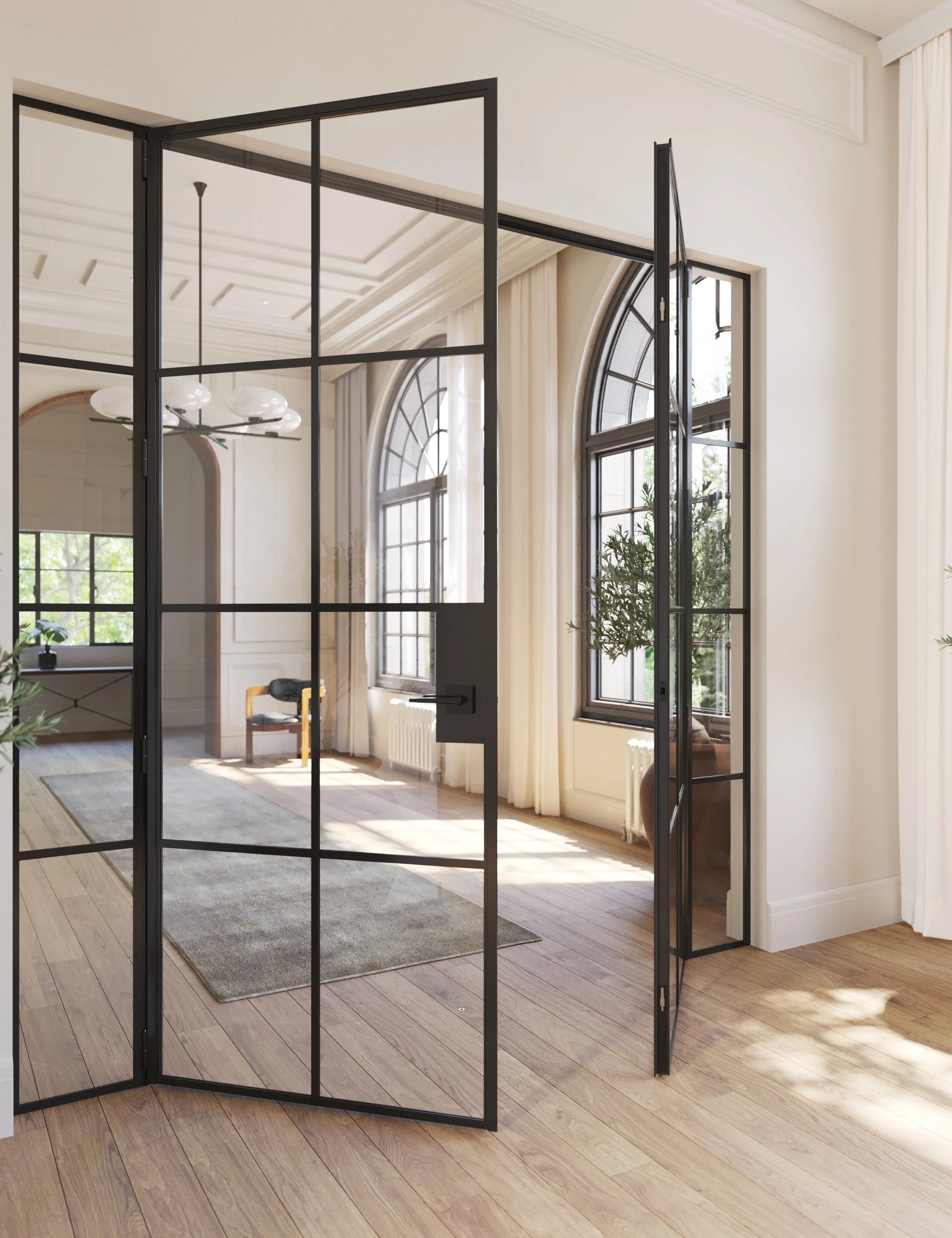 Air 5 interior double flat steel doors with sidelights, factory style