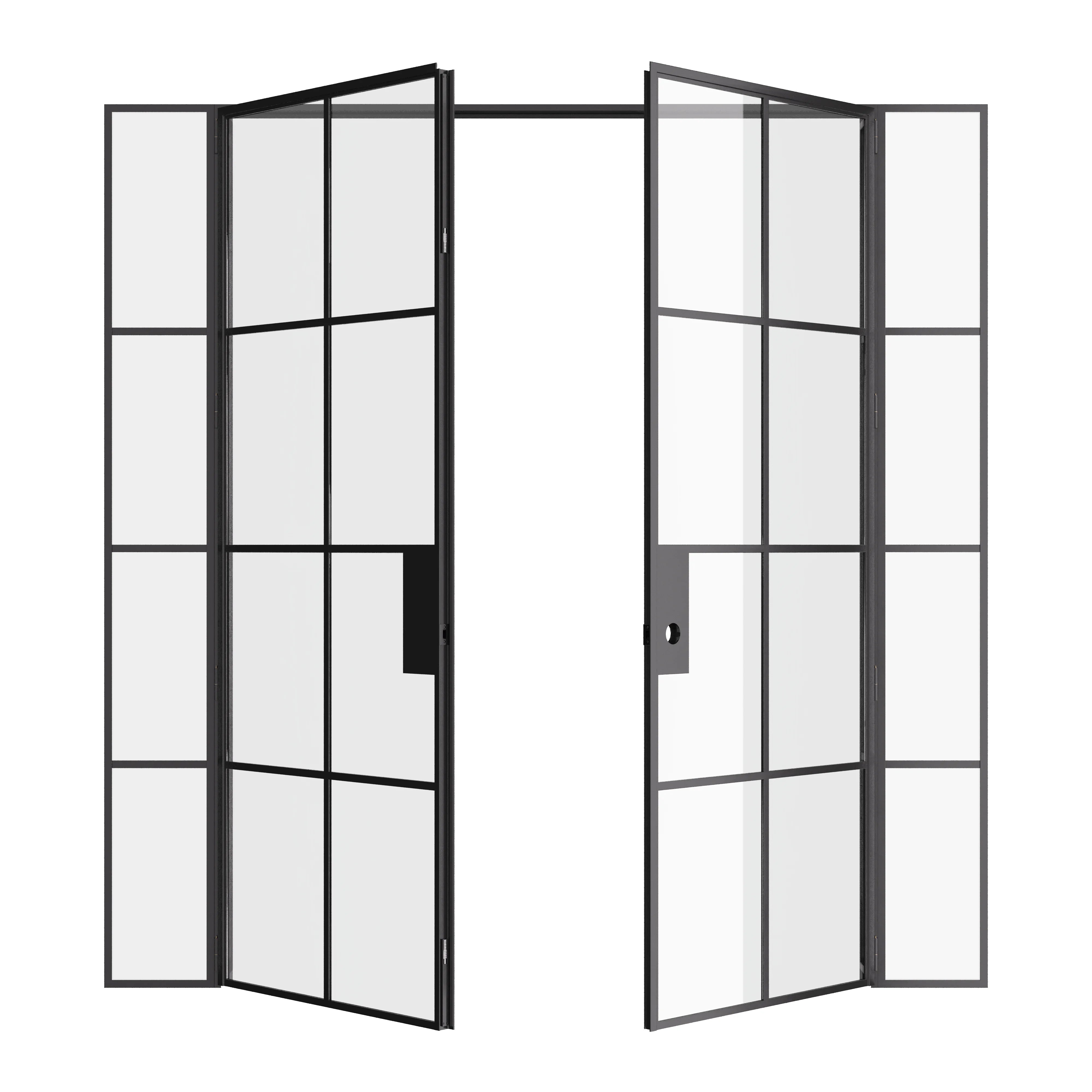 Air 5 interior double flat modular steel doors with side glass