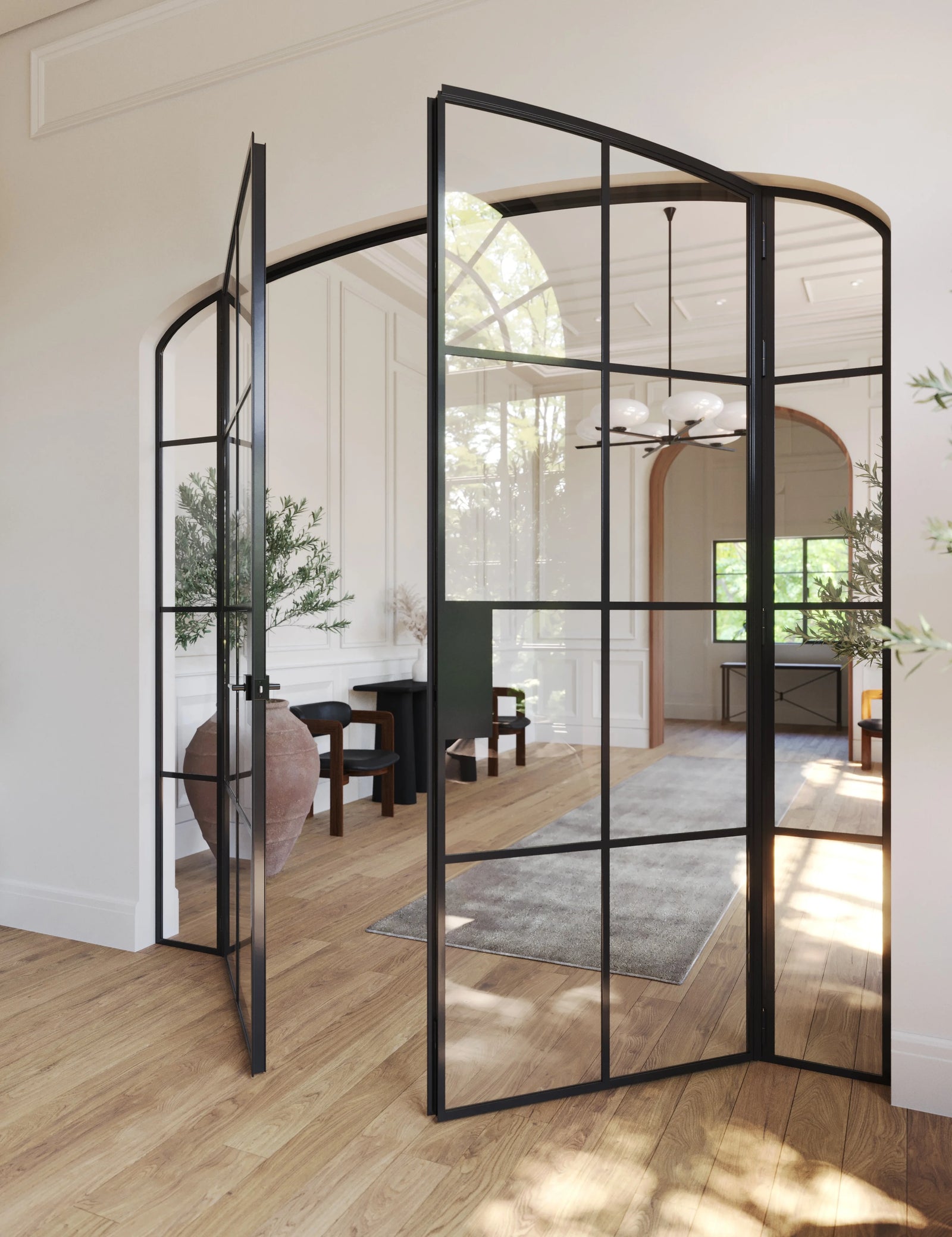 Interior double mini arch modular steel doors with side glass